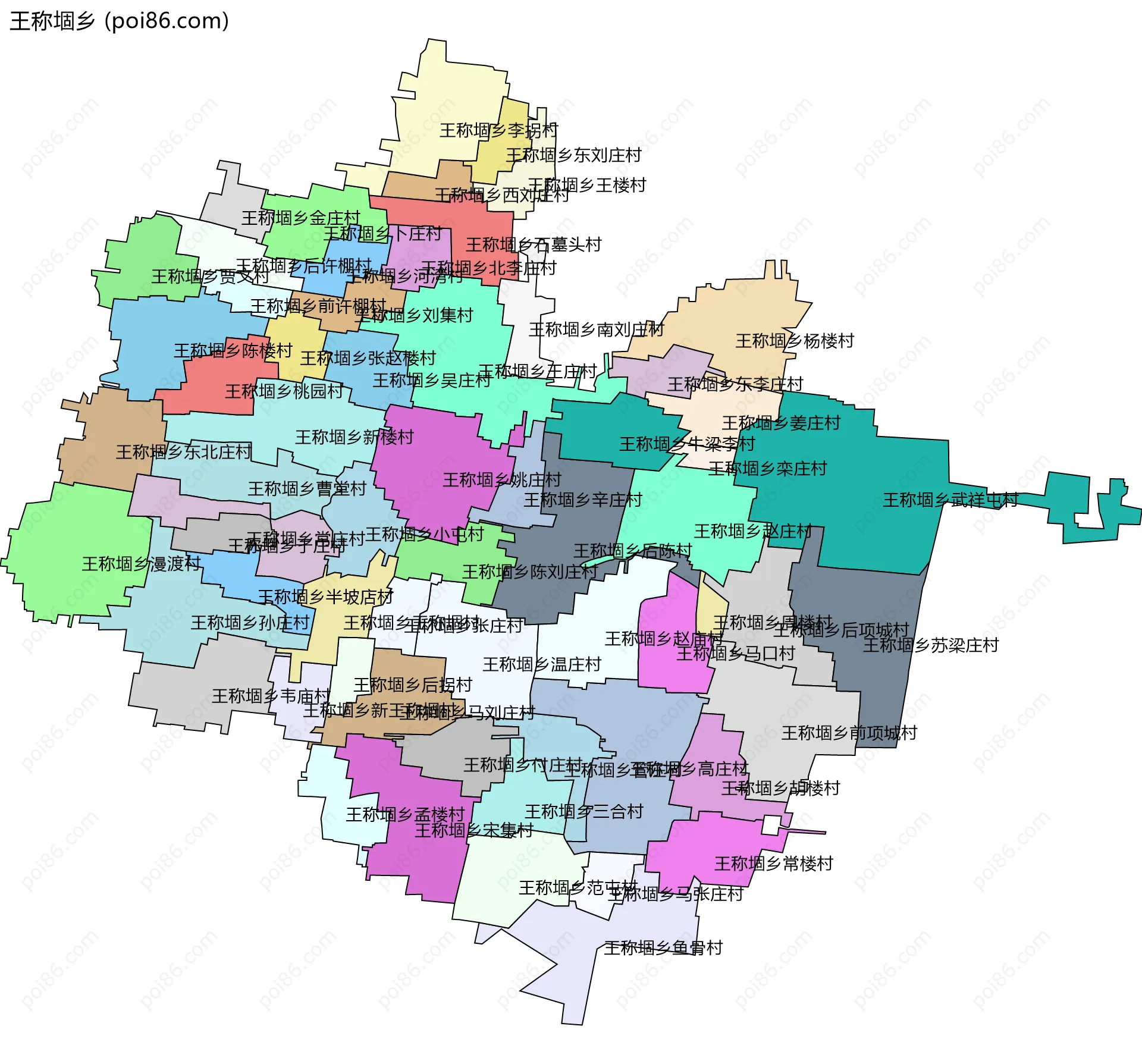 王称堌乡边界地图(五级行政区划)