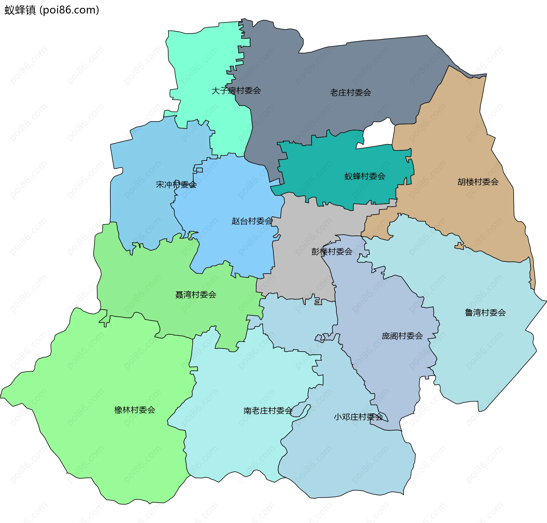 蚁蜂镇边界地图(五级行政区划)
