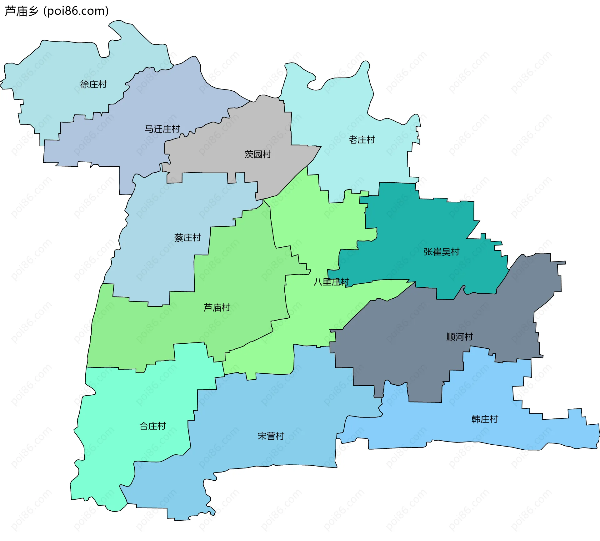 芦庙乡边界地图(五级行政区划)