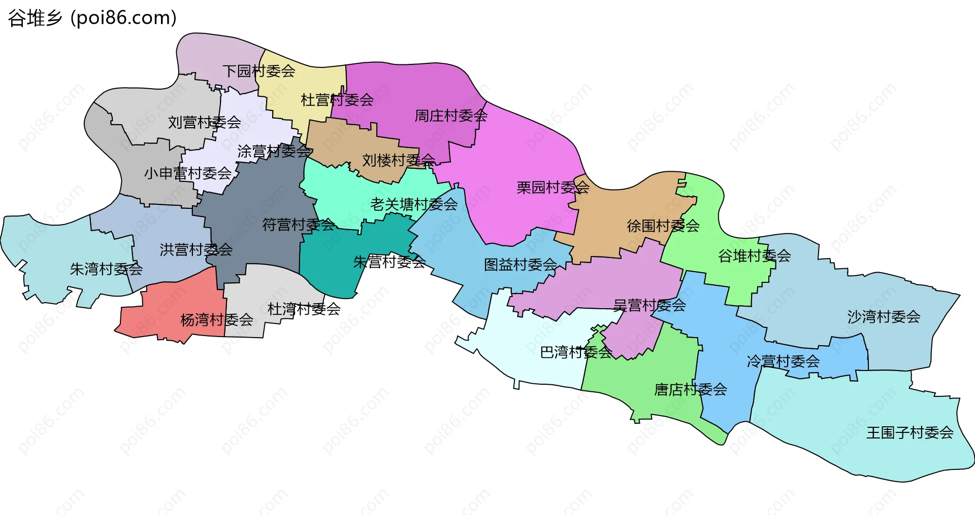 谷堆乡边界地图(五级行政区划)