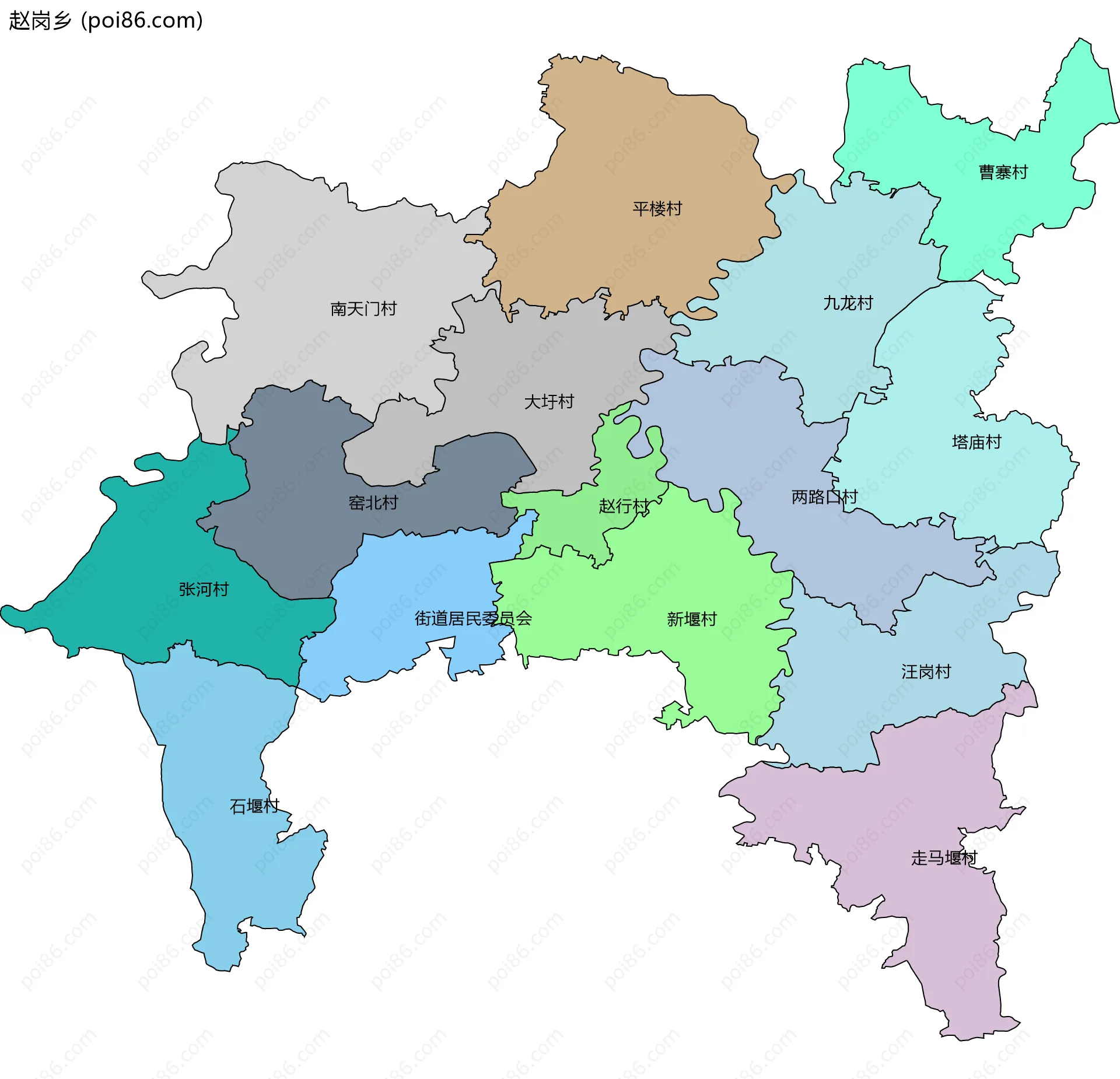 赵岗乡边界地图(五级行政区划)
