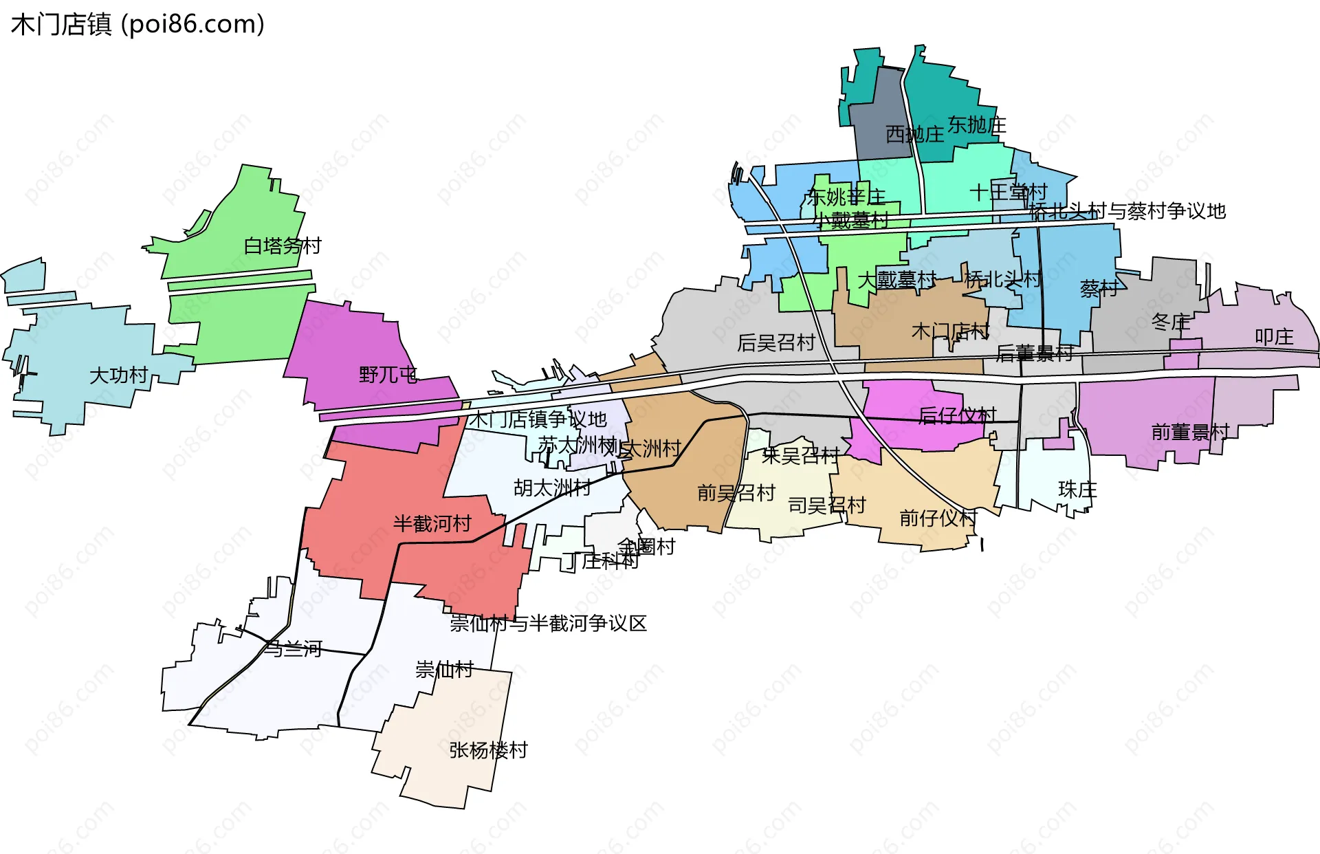 木门店镇边界地图(五级行政区划)