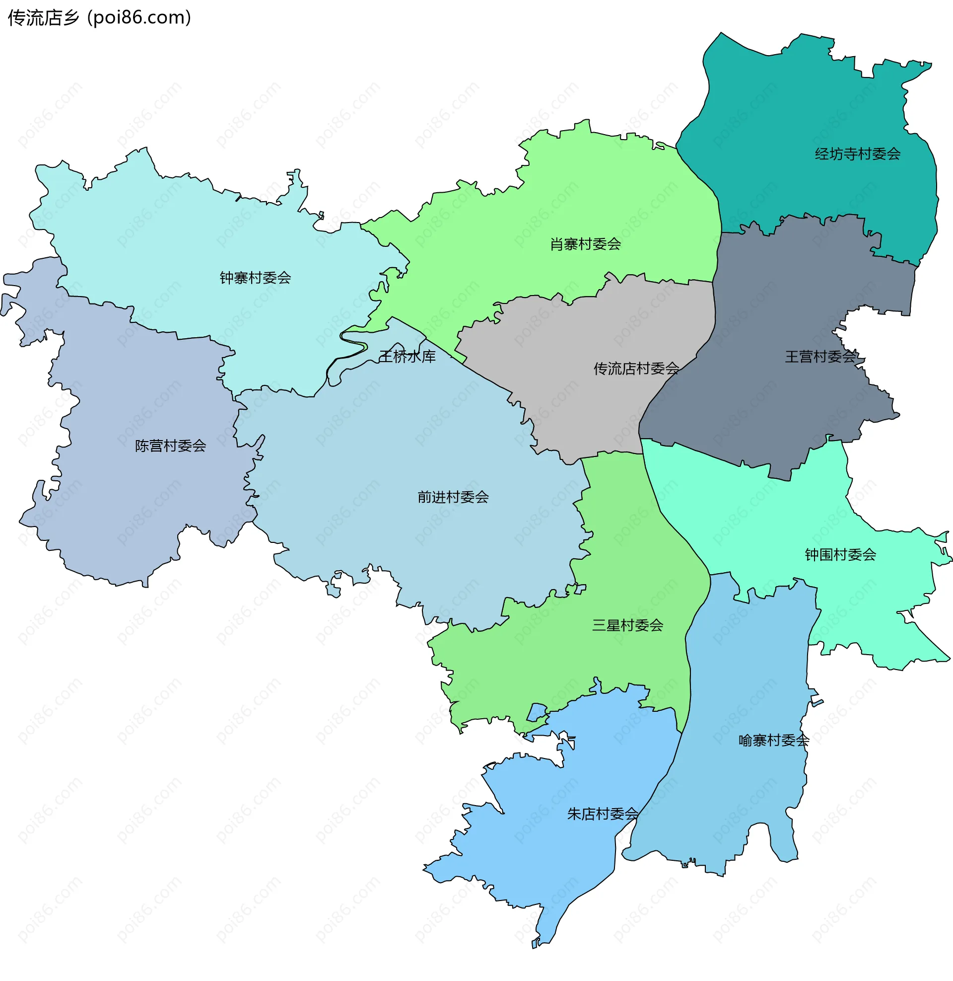 传流店乡边界地图(五级行政区划)