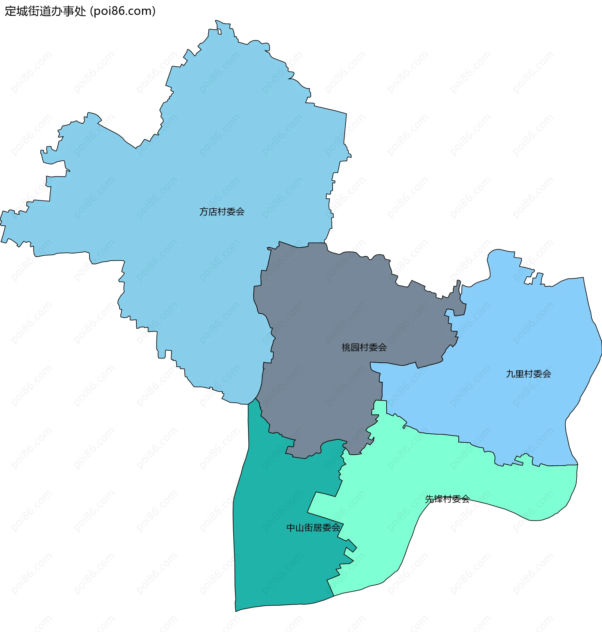 定城街道办事处边界地图(五级行政区划)