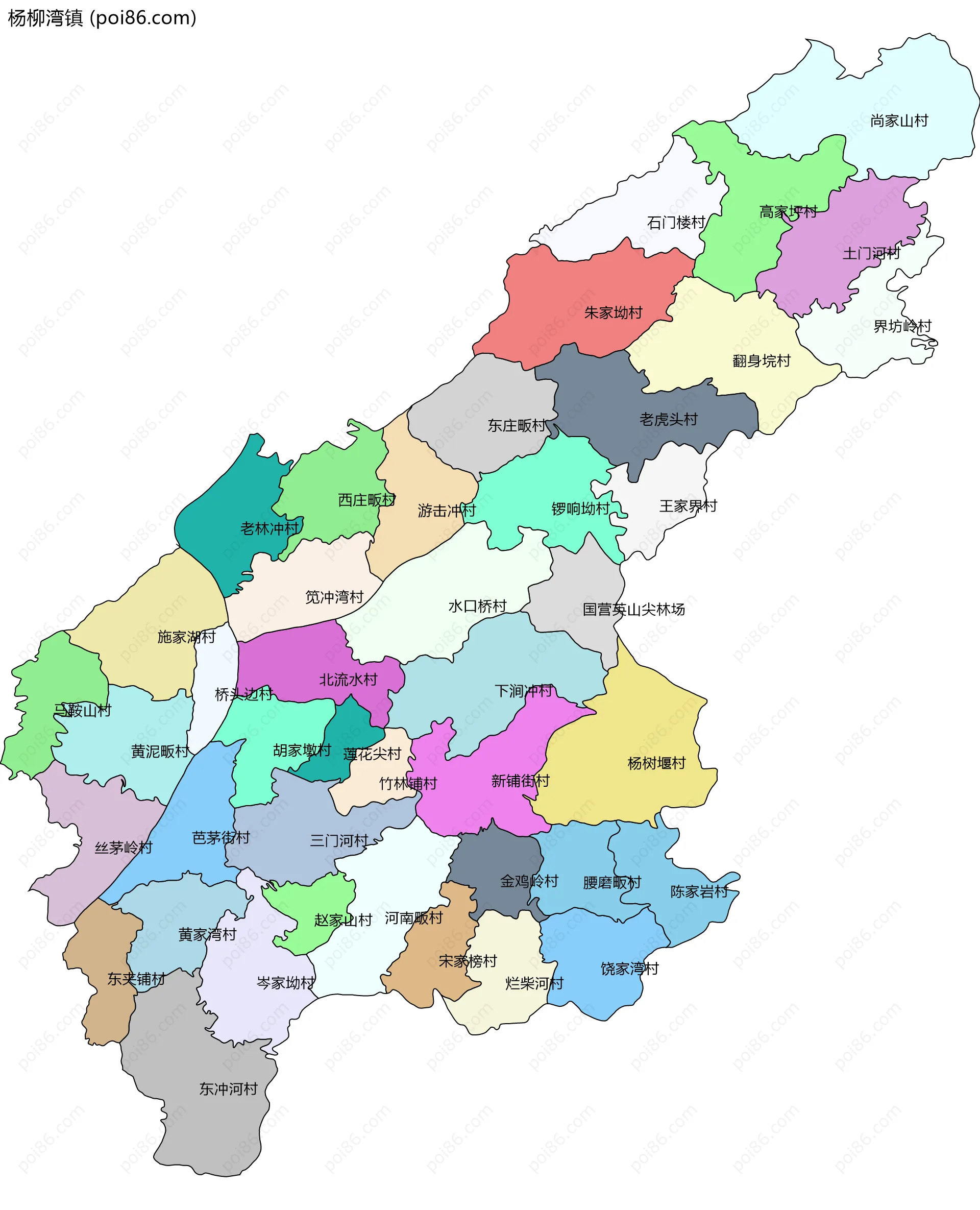 杨柳湾镇边界地图(五级行政区划)