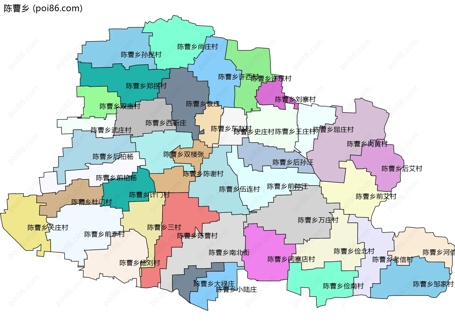 陈曹乡边界地图(五级行政区划)