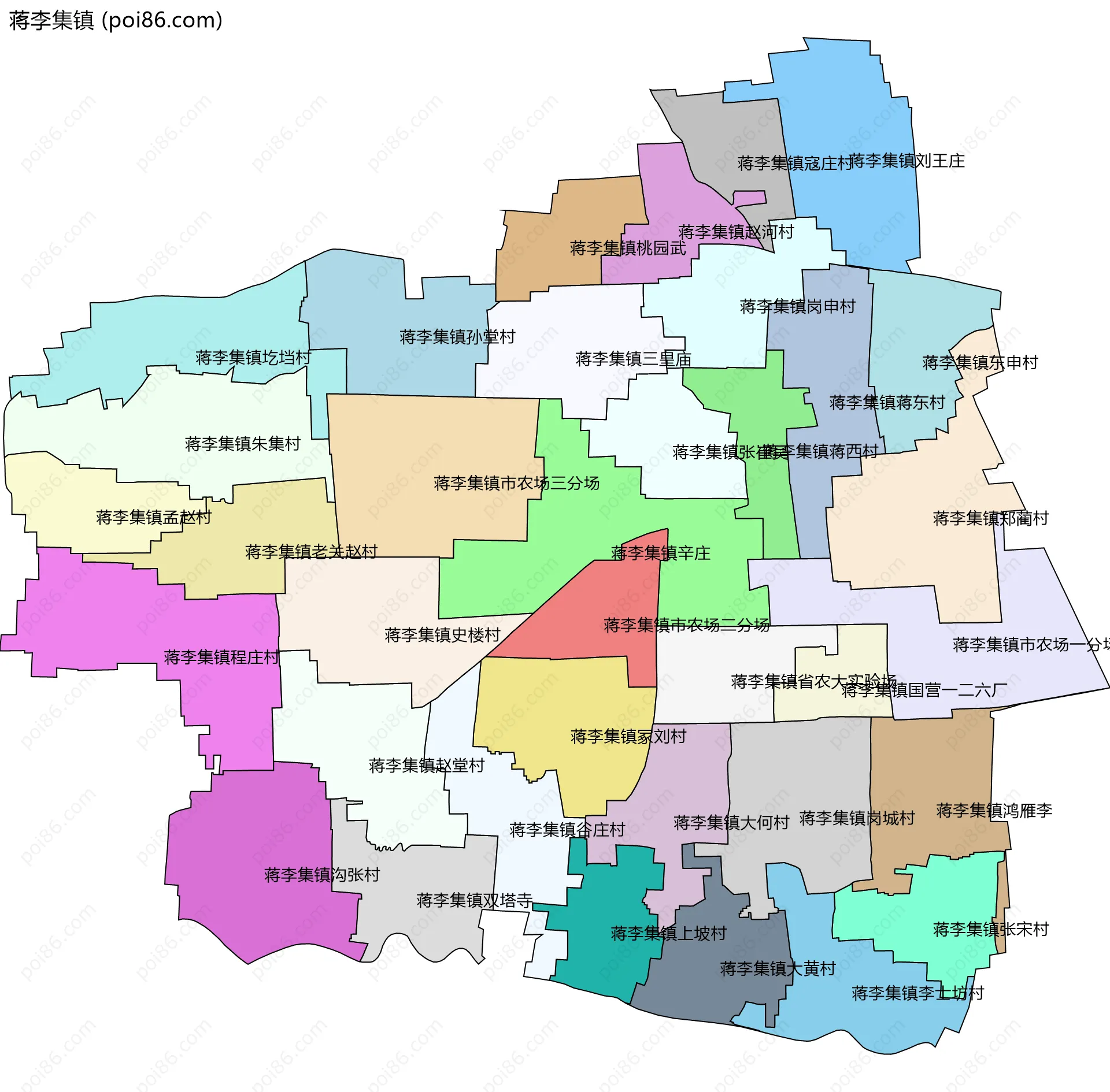 蒋李集镇边界地图(五级行政区划)