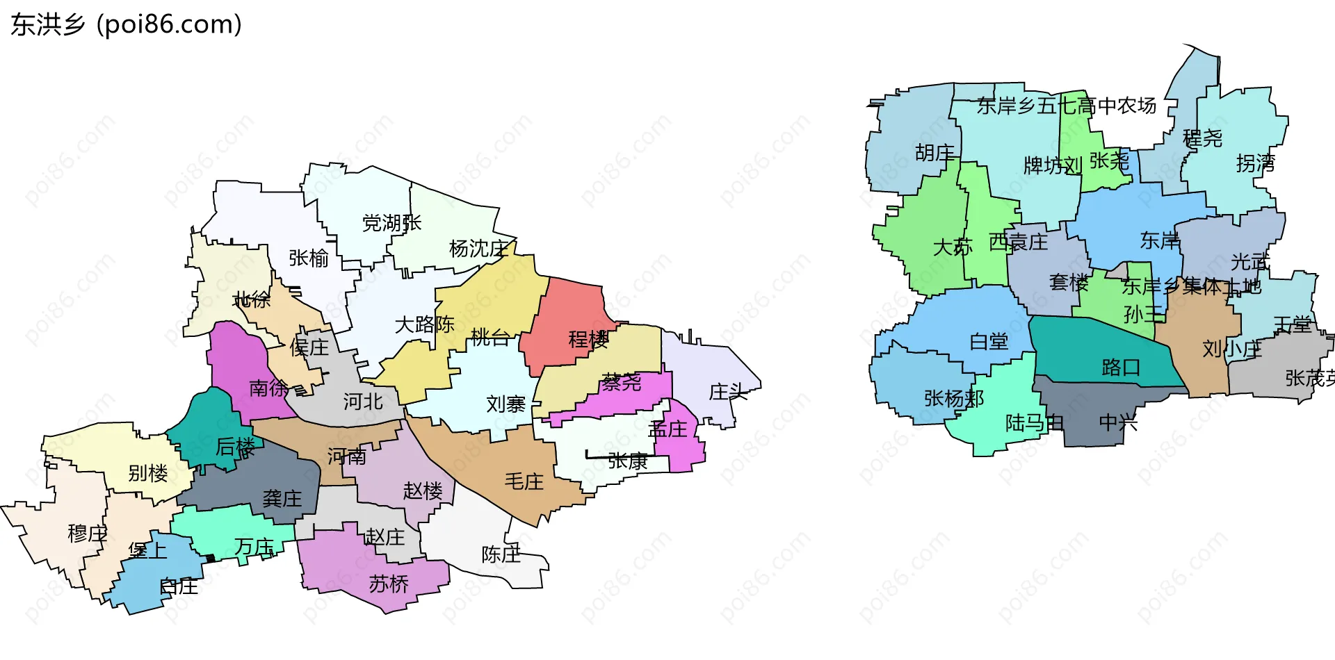 东洪乡边界地图(五级行政区划)
