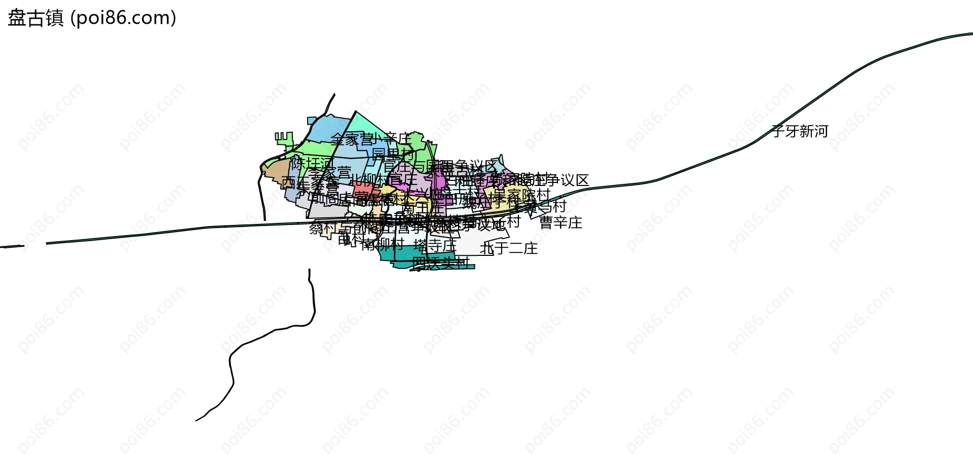 盘古镇边界地图(五级行政区划)