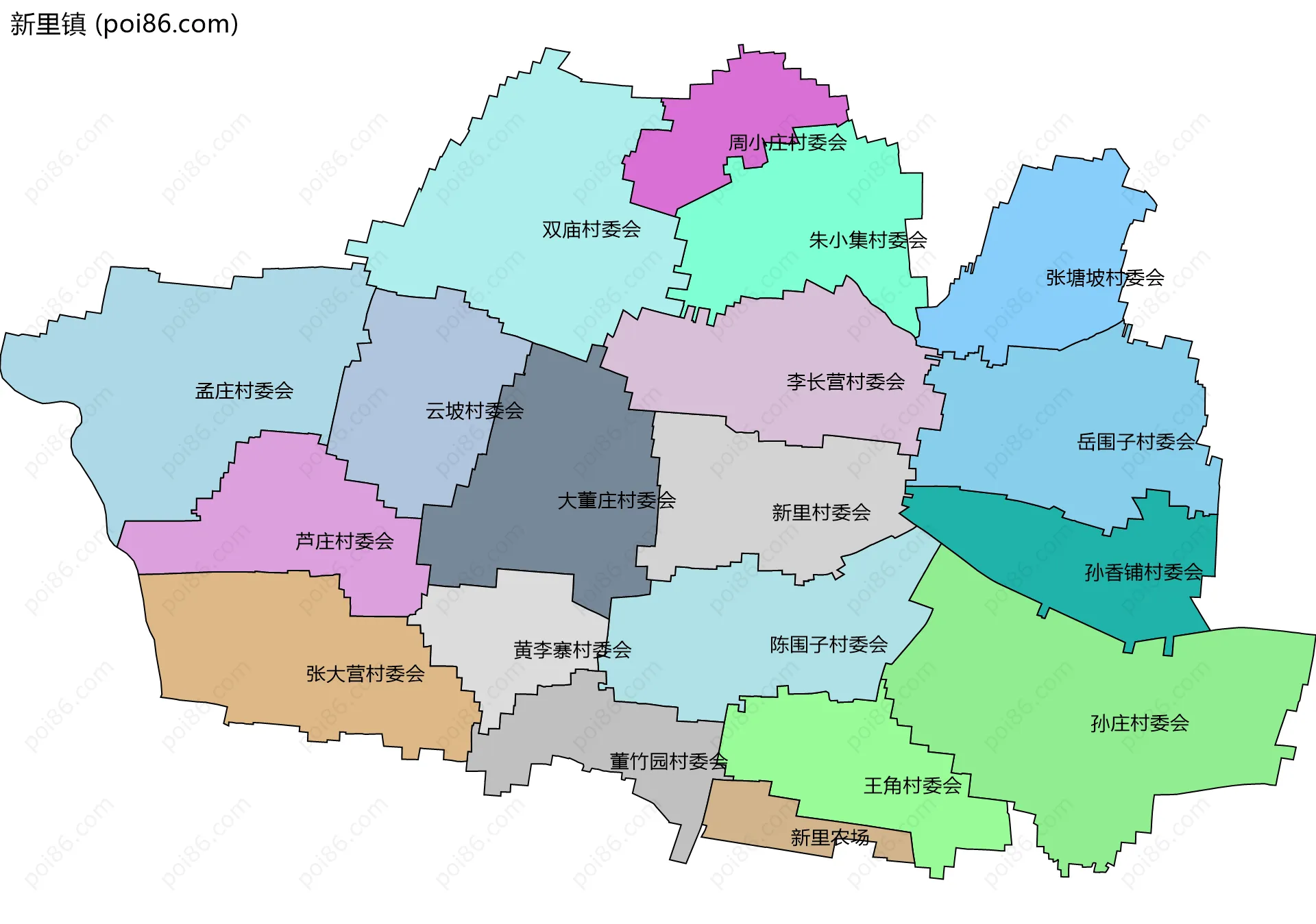 新里镇边界地图(五级行政区划)