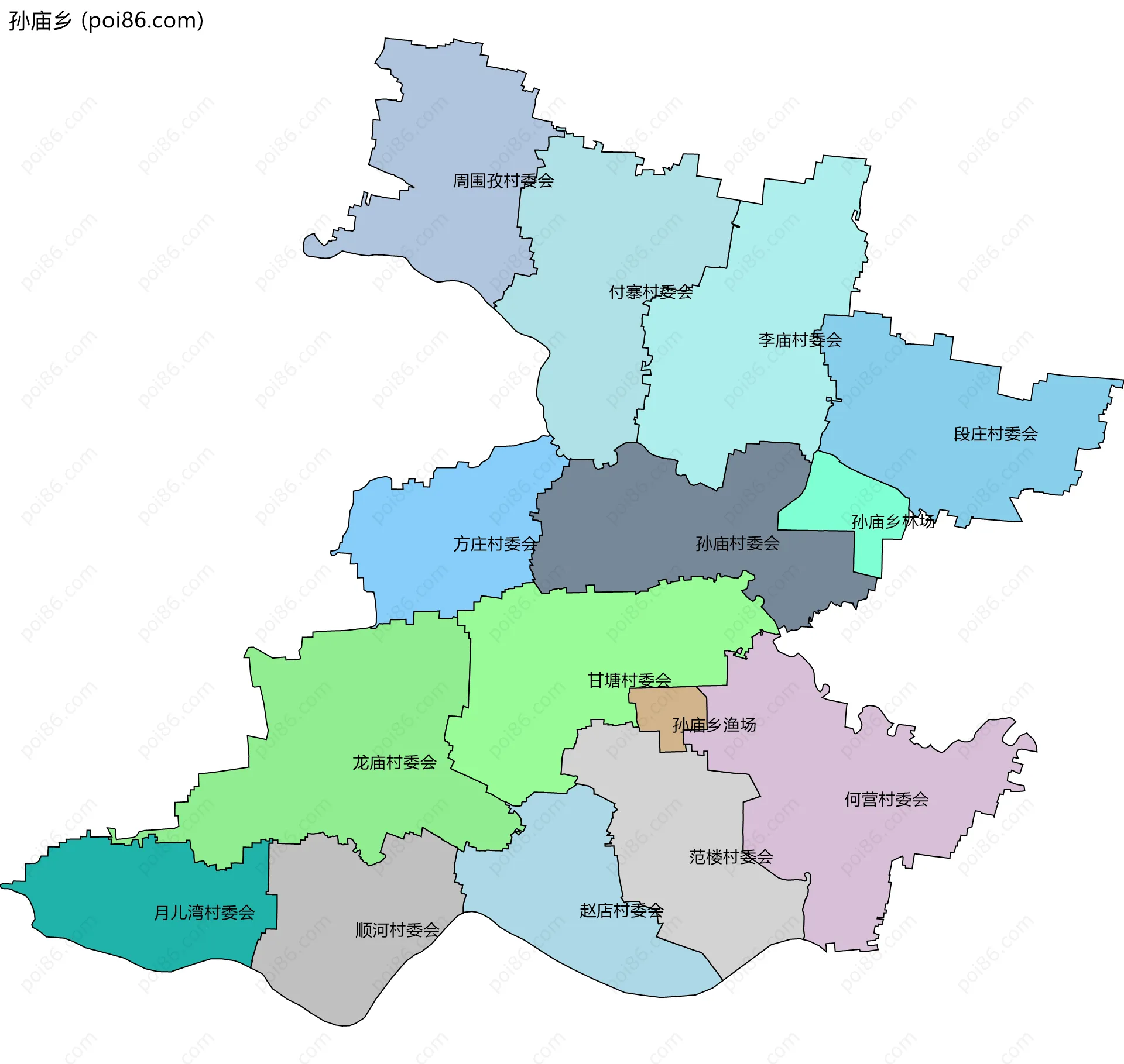 孙庙乡边界地图(五级行政区划)