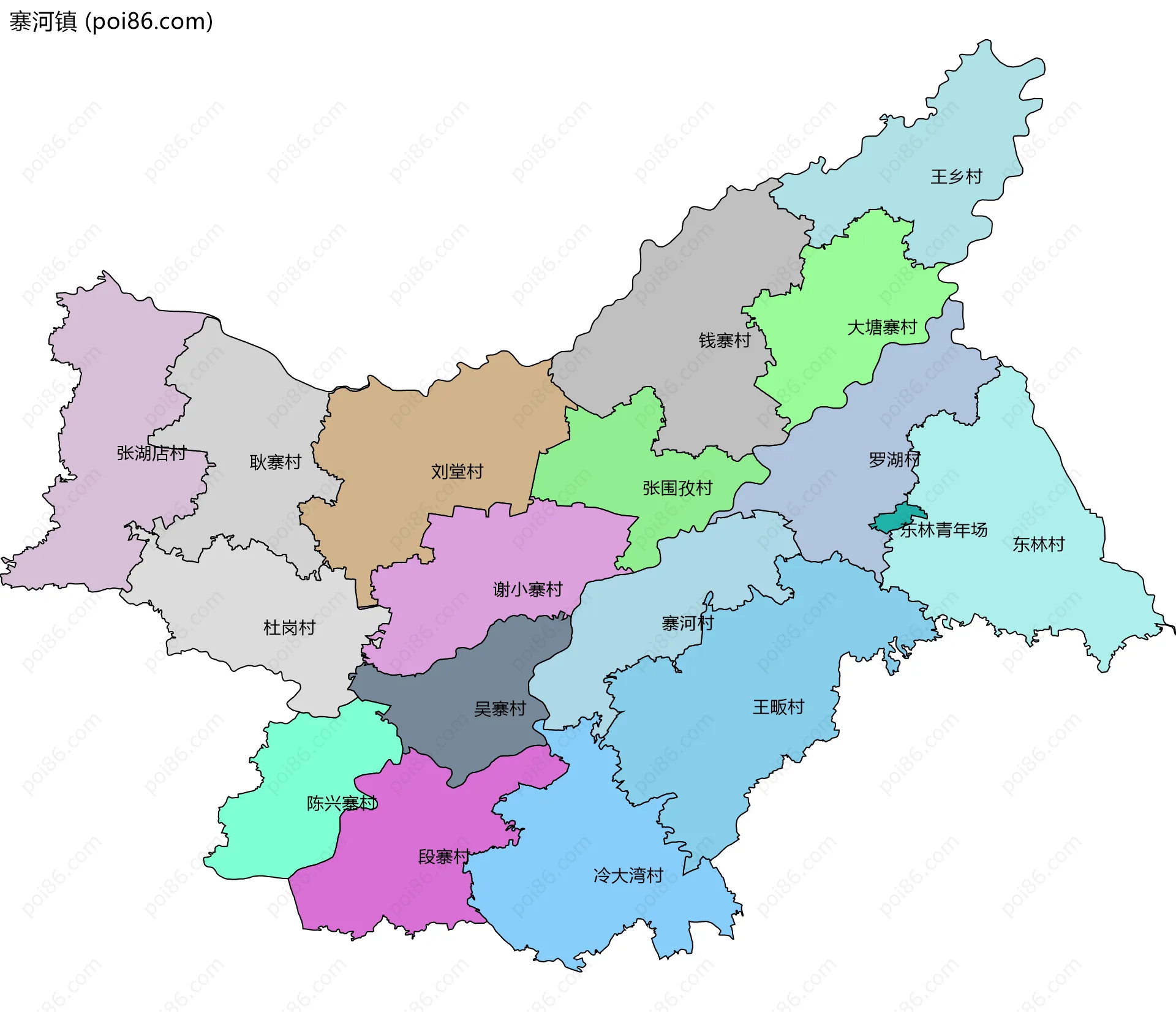 寨河镇边界地图(五级行政区划)