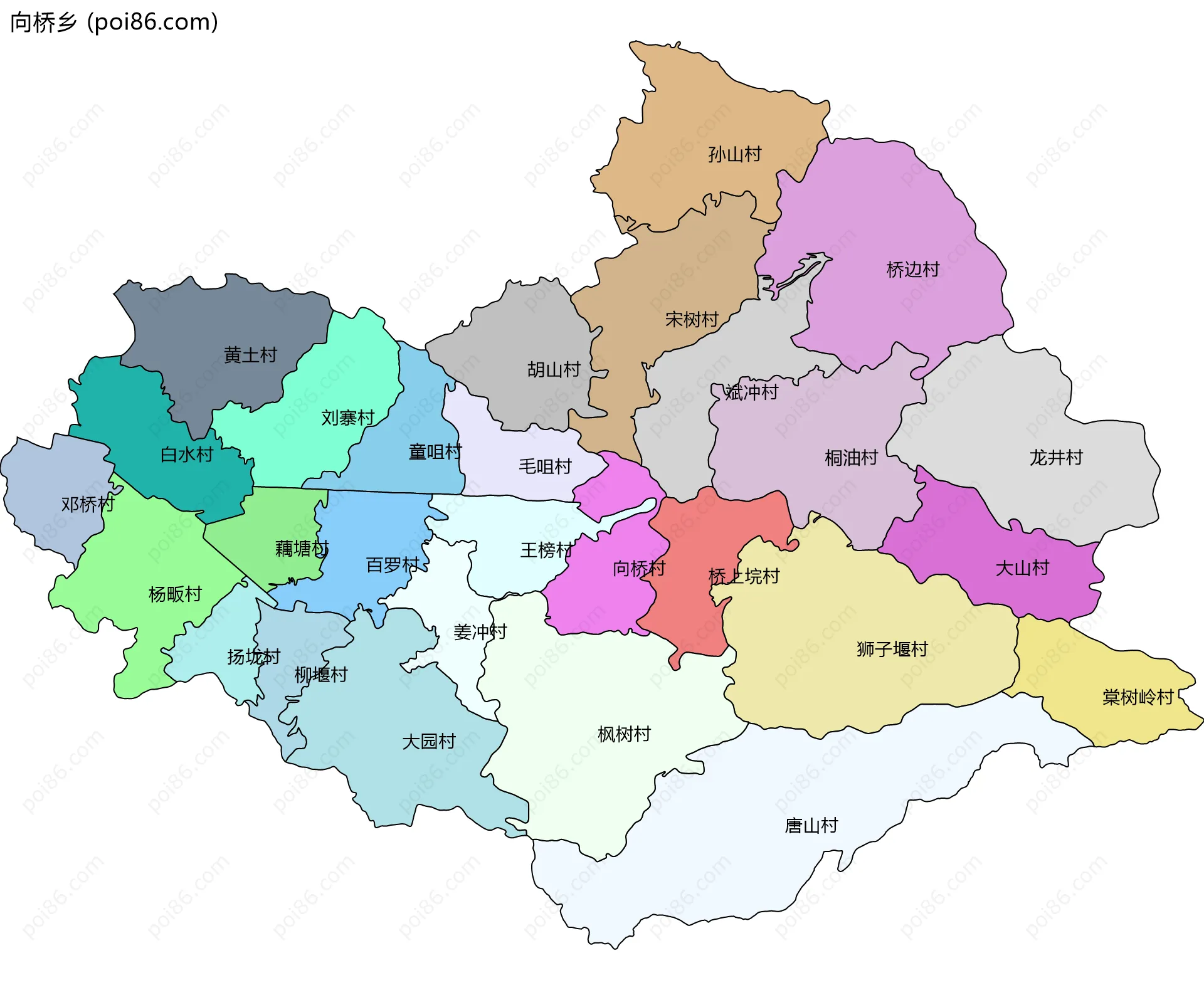 向桥乡边界地图(五级行政区划)