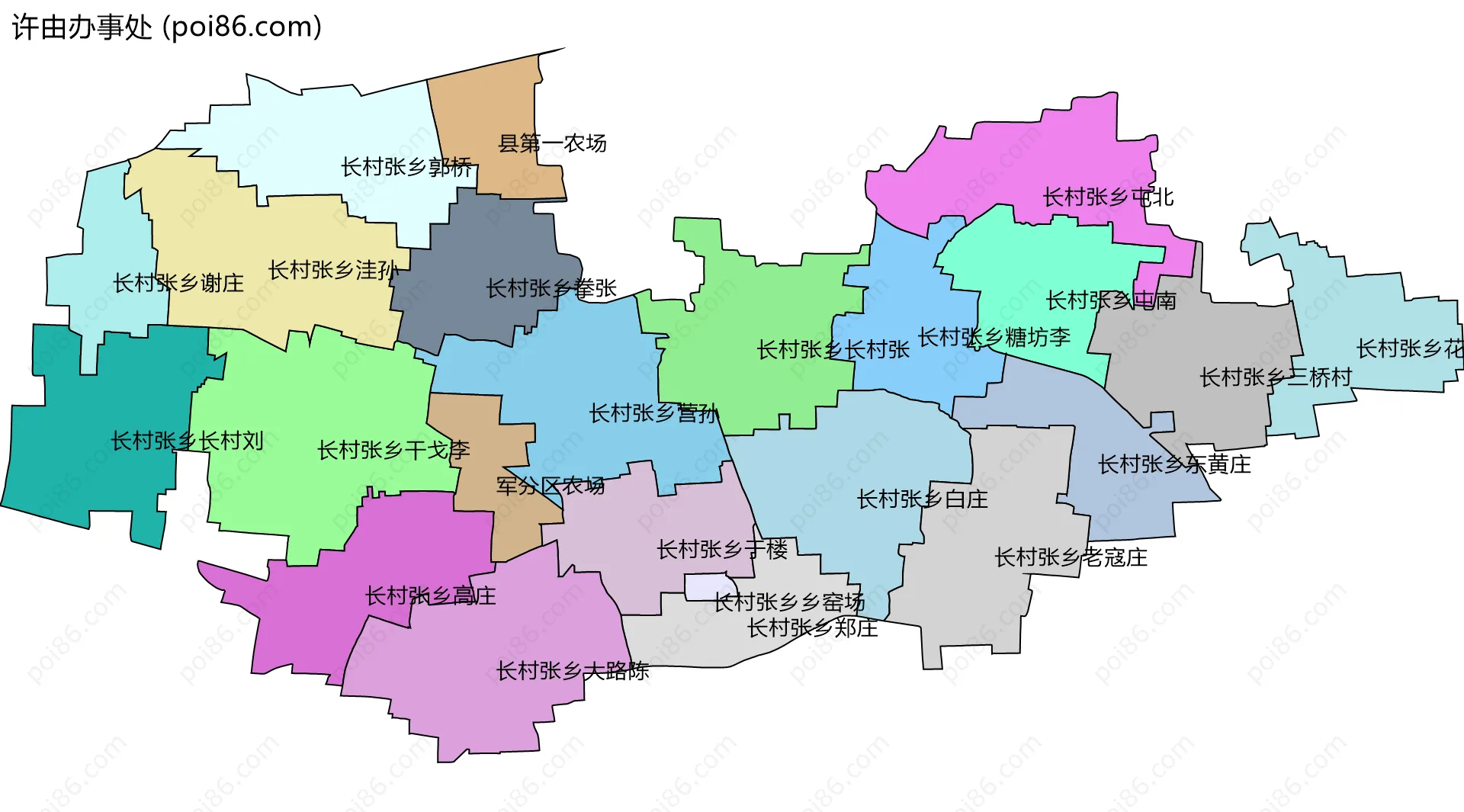 许由办事处边界地图(五级行政区划)