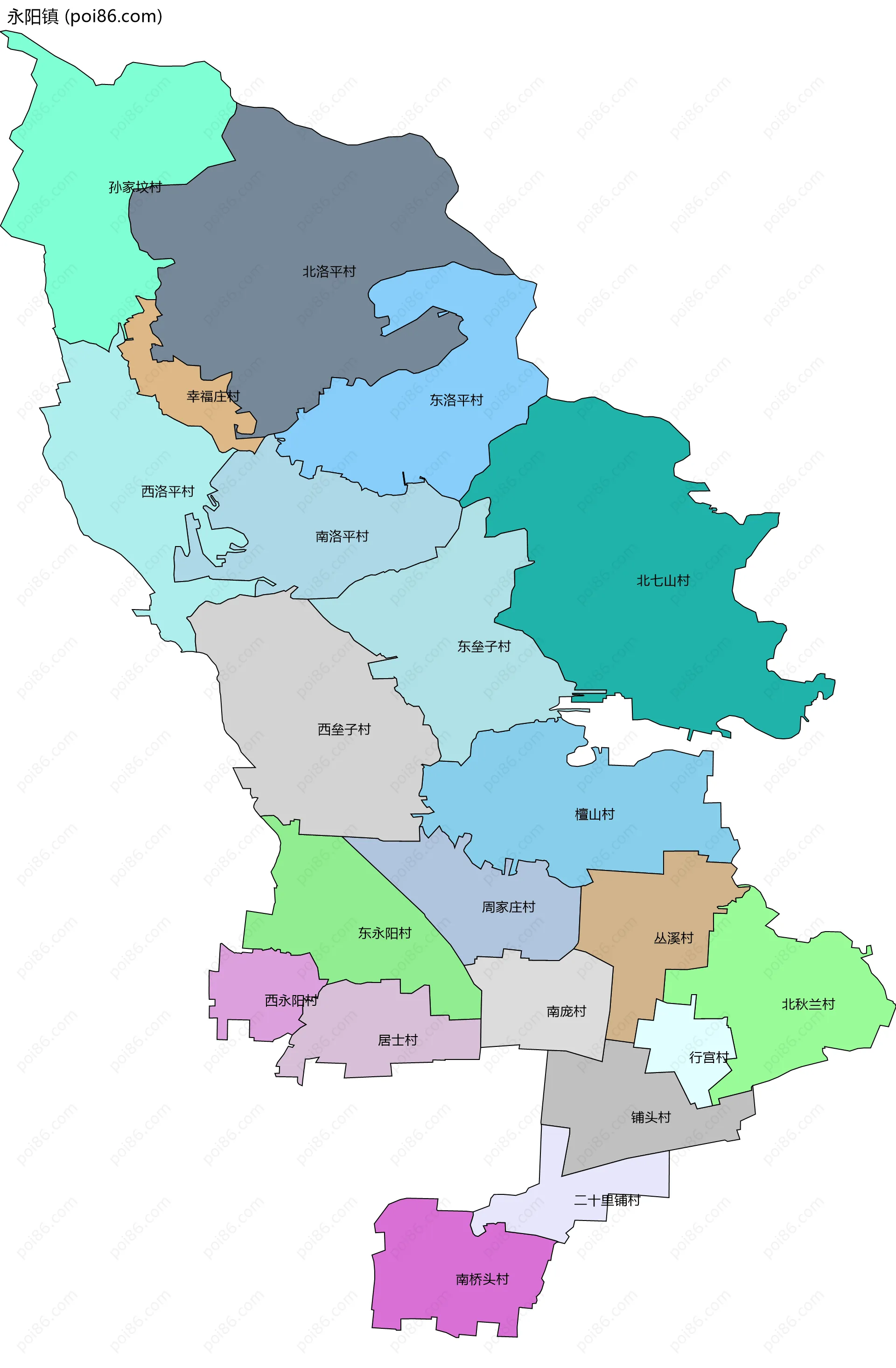 永阳镇边界地图(五级行政区划)