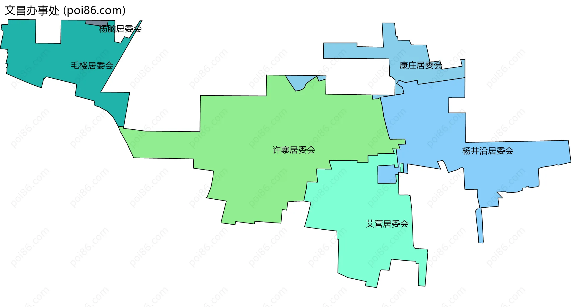 文昌办事处边界地图(五级行政区划)