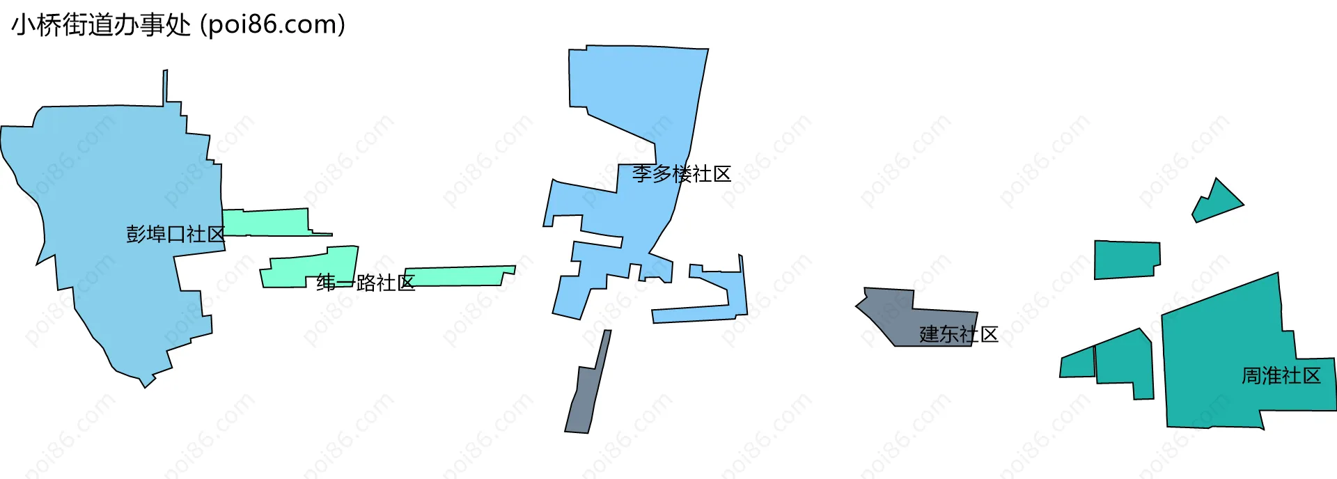小桥街道办事处边界地图(五级行政区划)