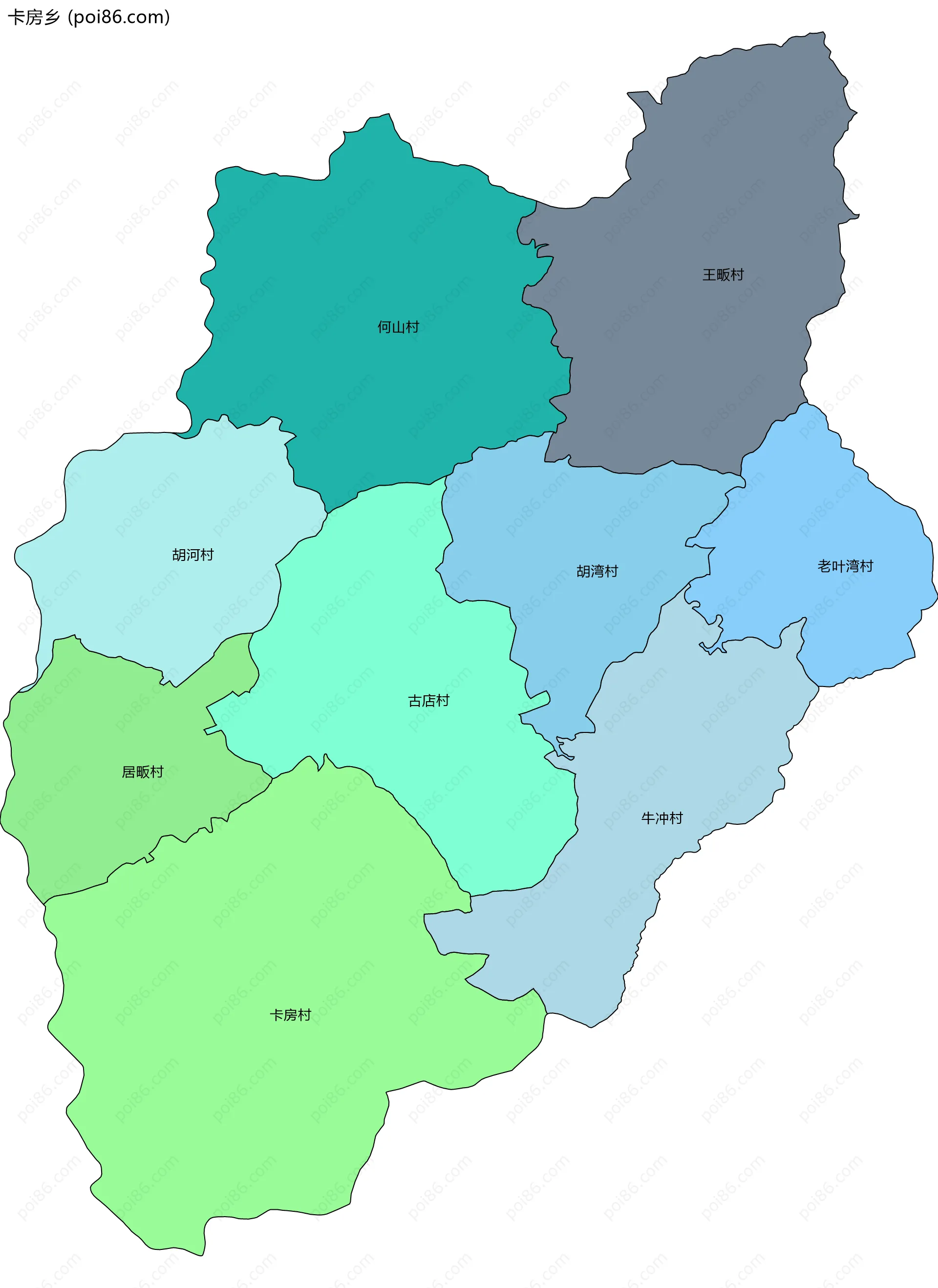 卡房乡边界地图(五级行政区划)
