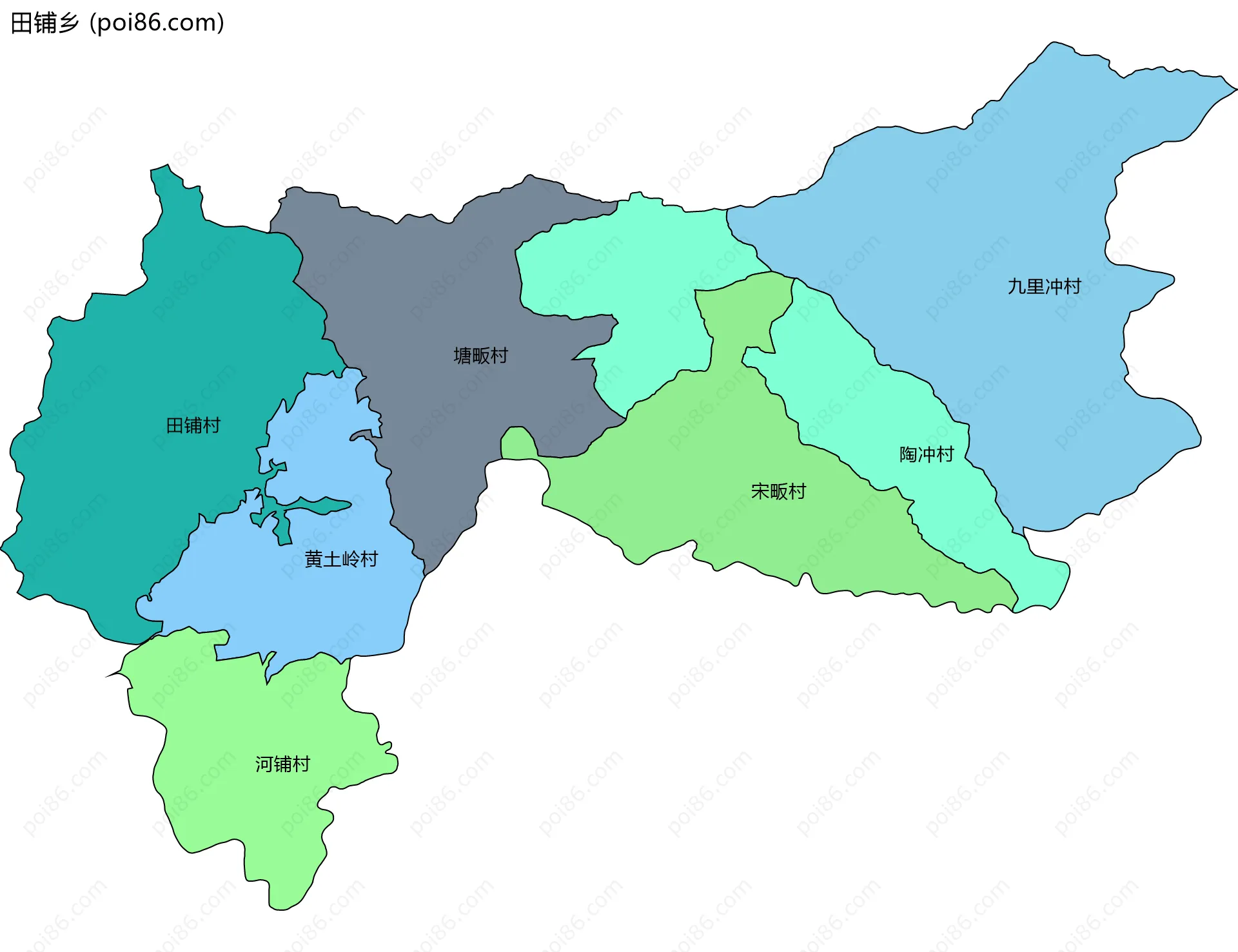田铺乡边界地图(五级行政区划)