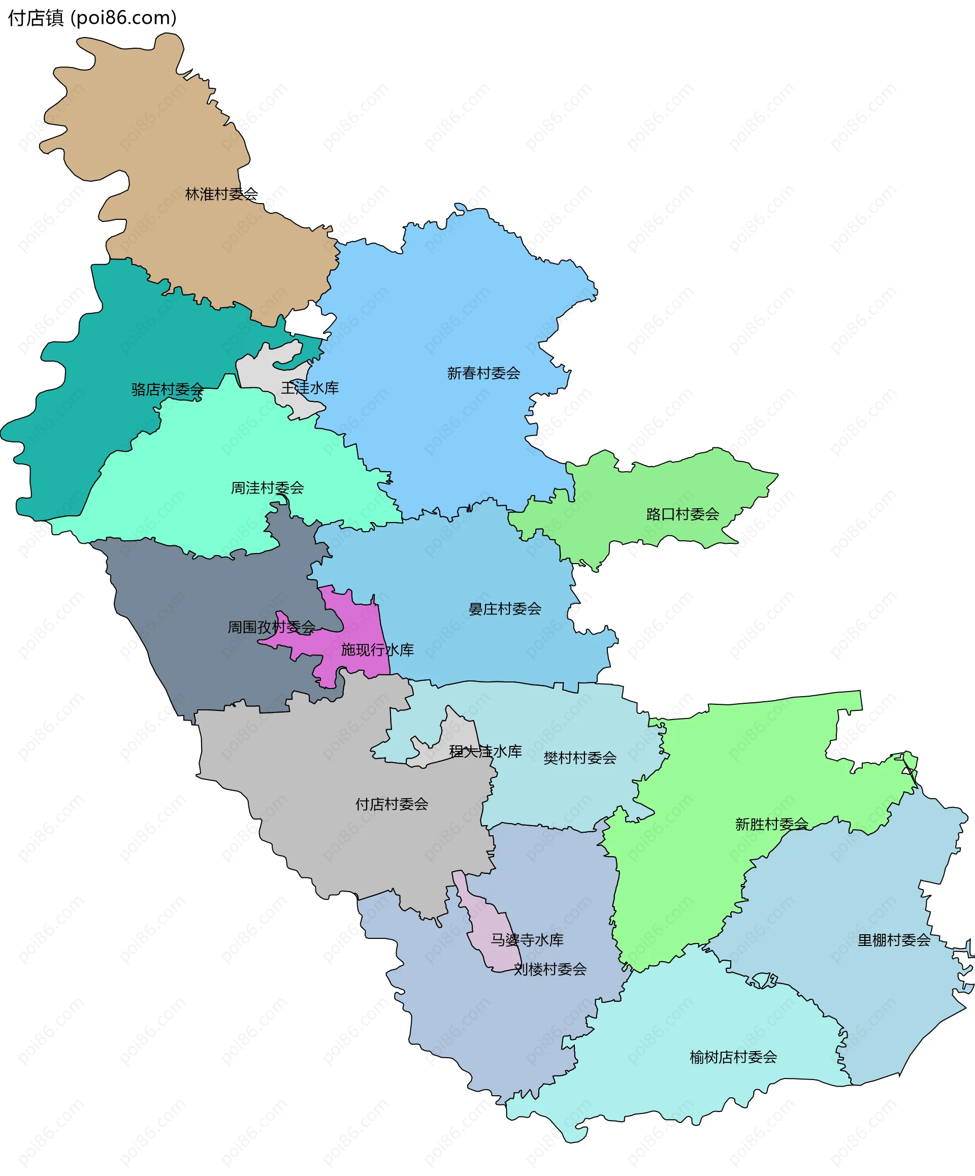 付店镇边界地图(五级行政区划)