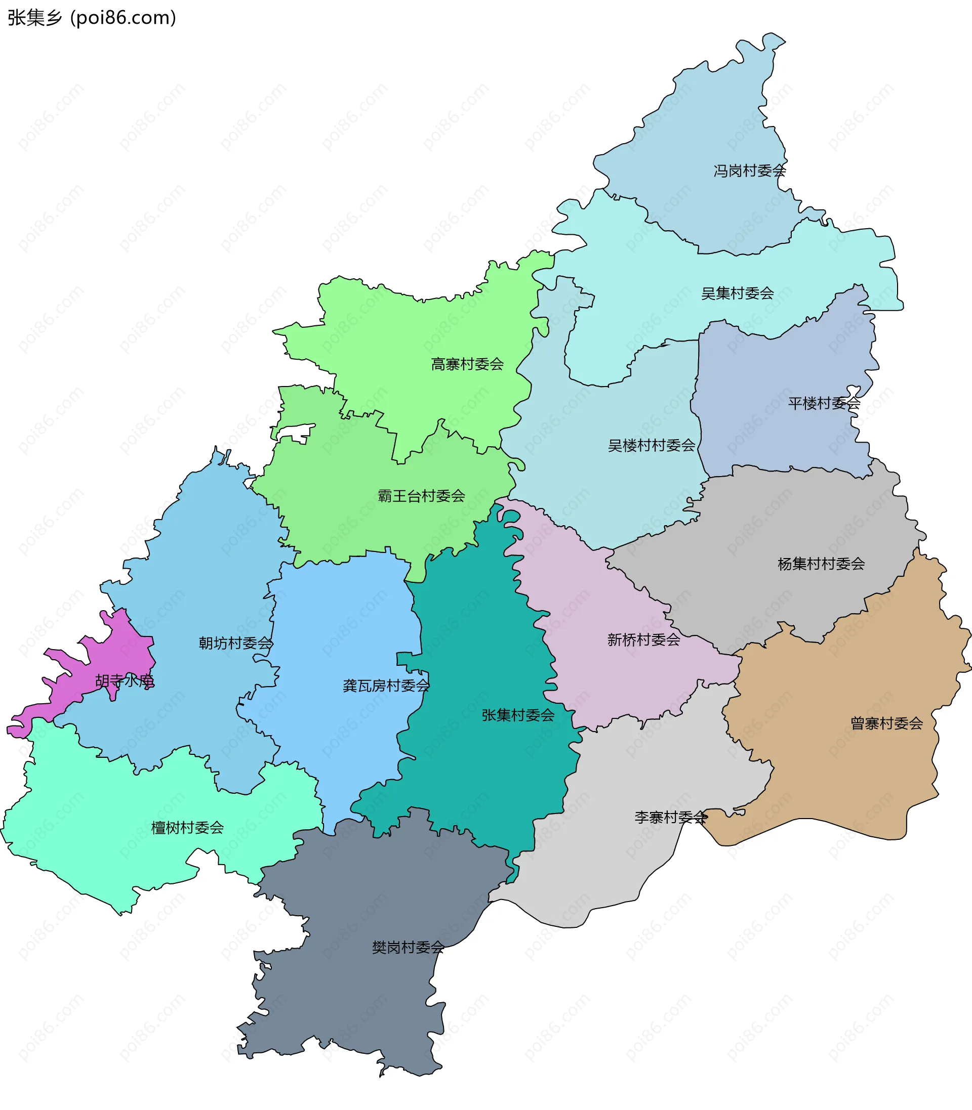 张集乡边界地图(五级行政区划)