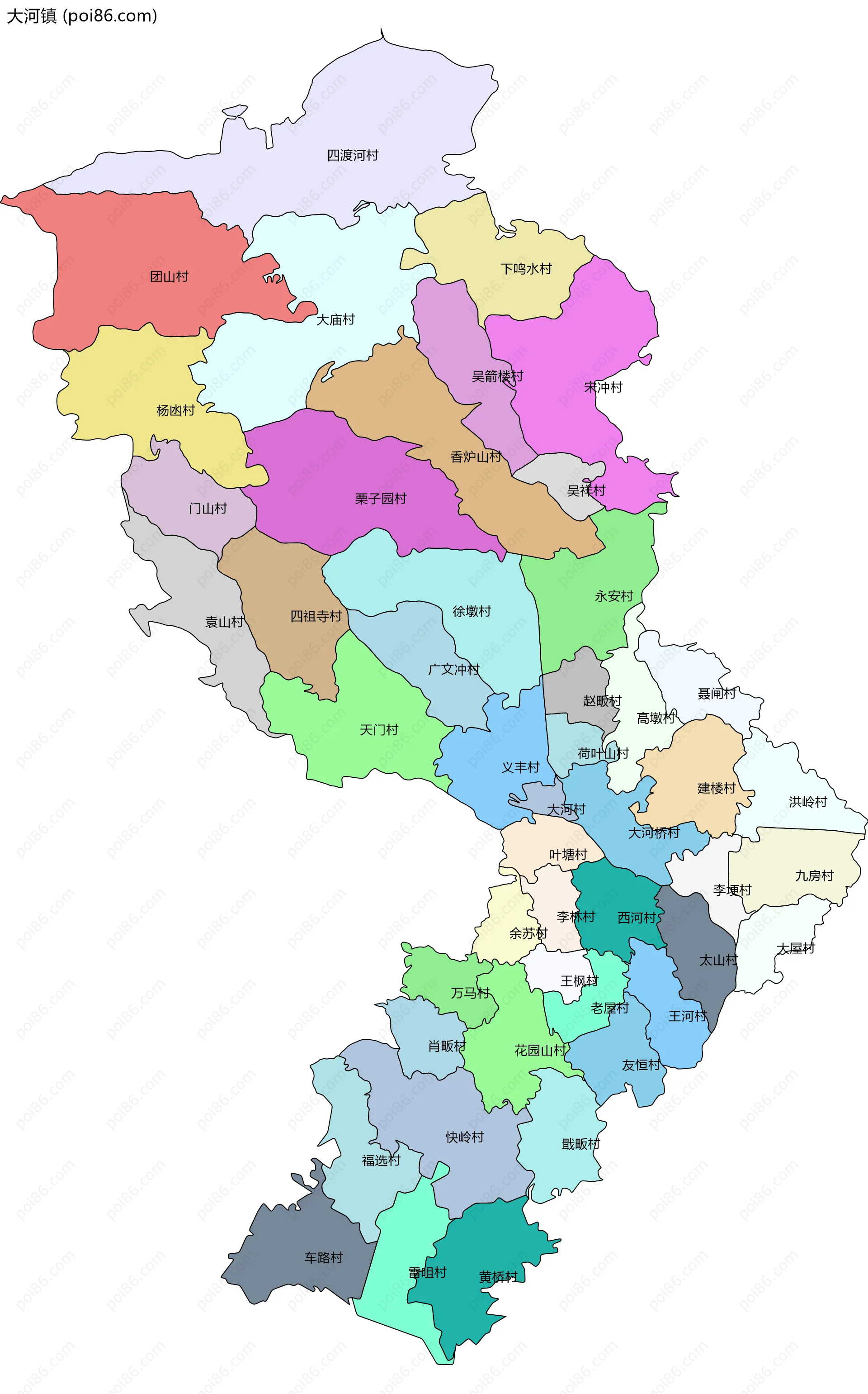 大河镇边界地图(五级行政区划)