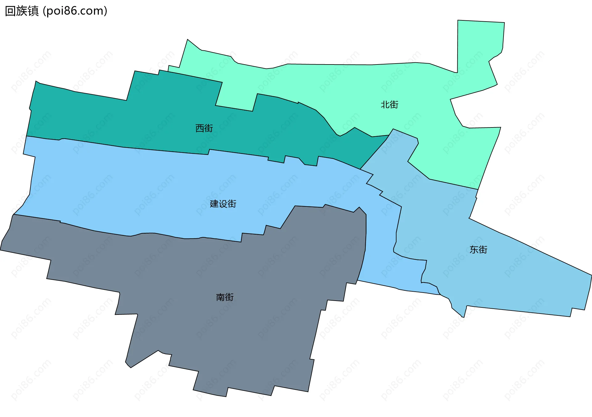 回族镇边界地图(五级行政区划)