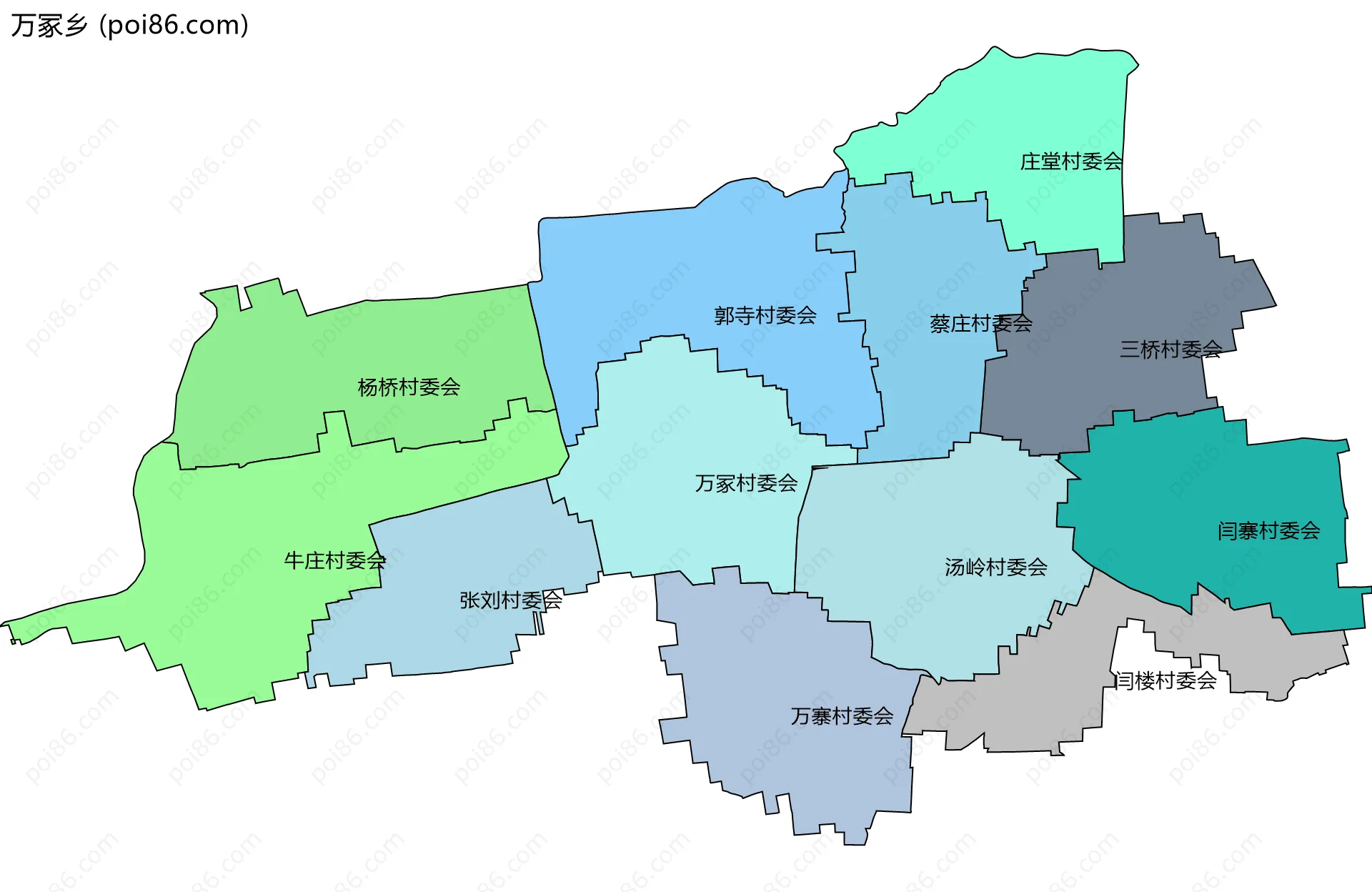 万冢乡边界地图(五级行政区划)
