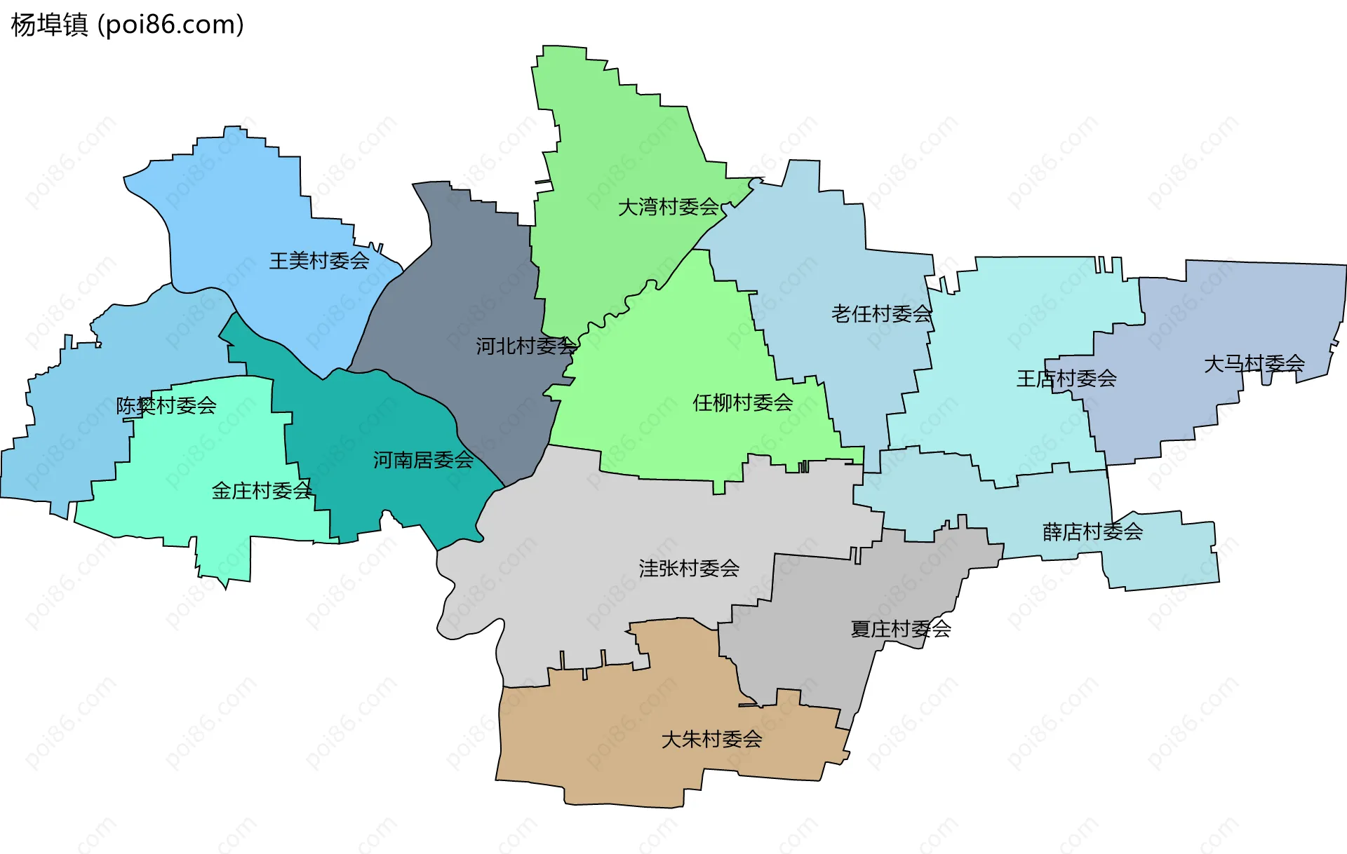 杨埠镇边界地图(五级行政区划)