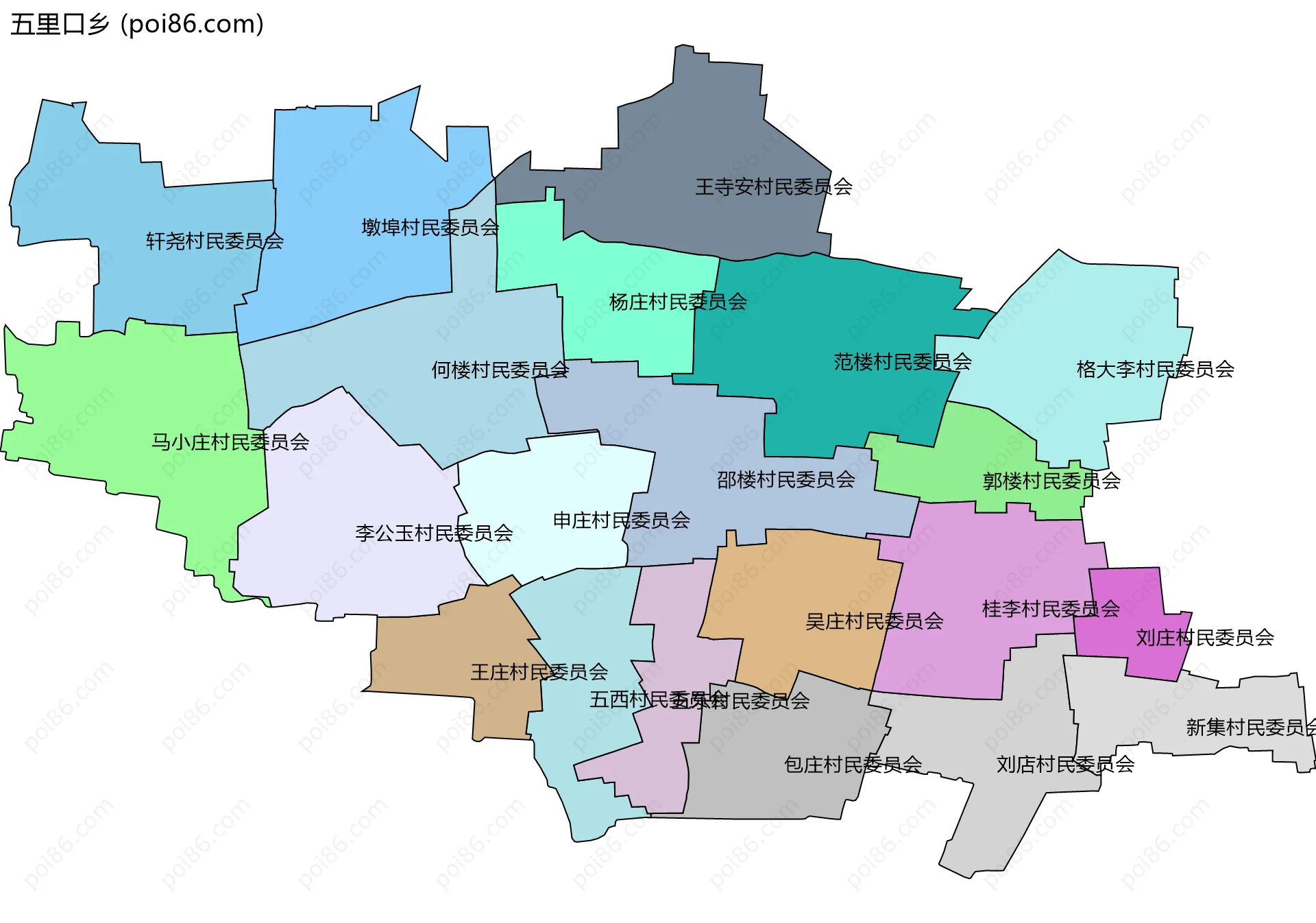 五里口乡边界地图(五级行政区划)