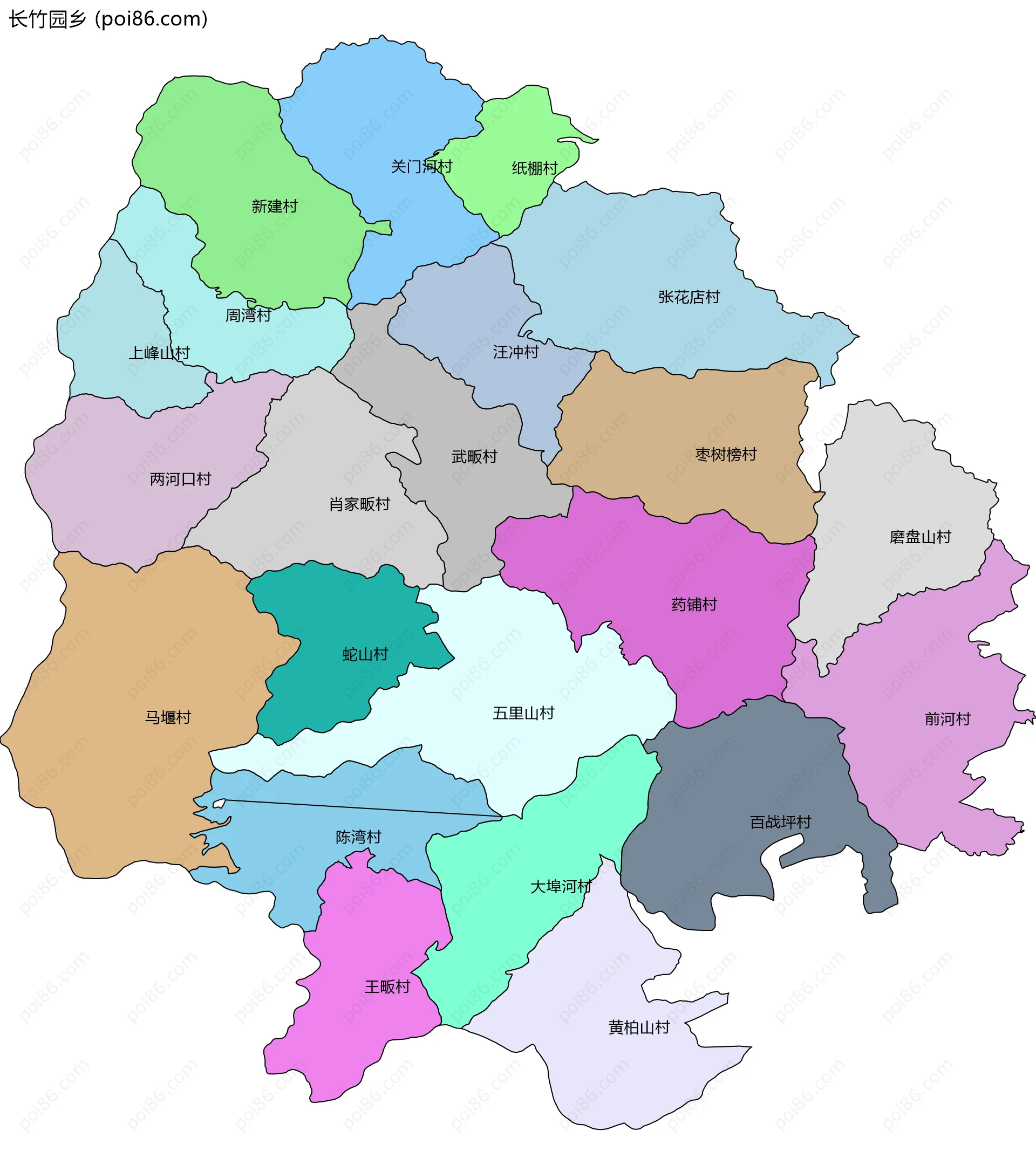 长竹园乡边界地图(五级行政区划)