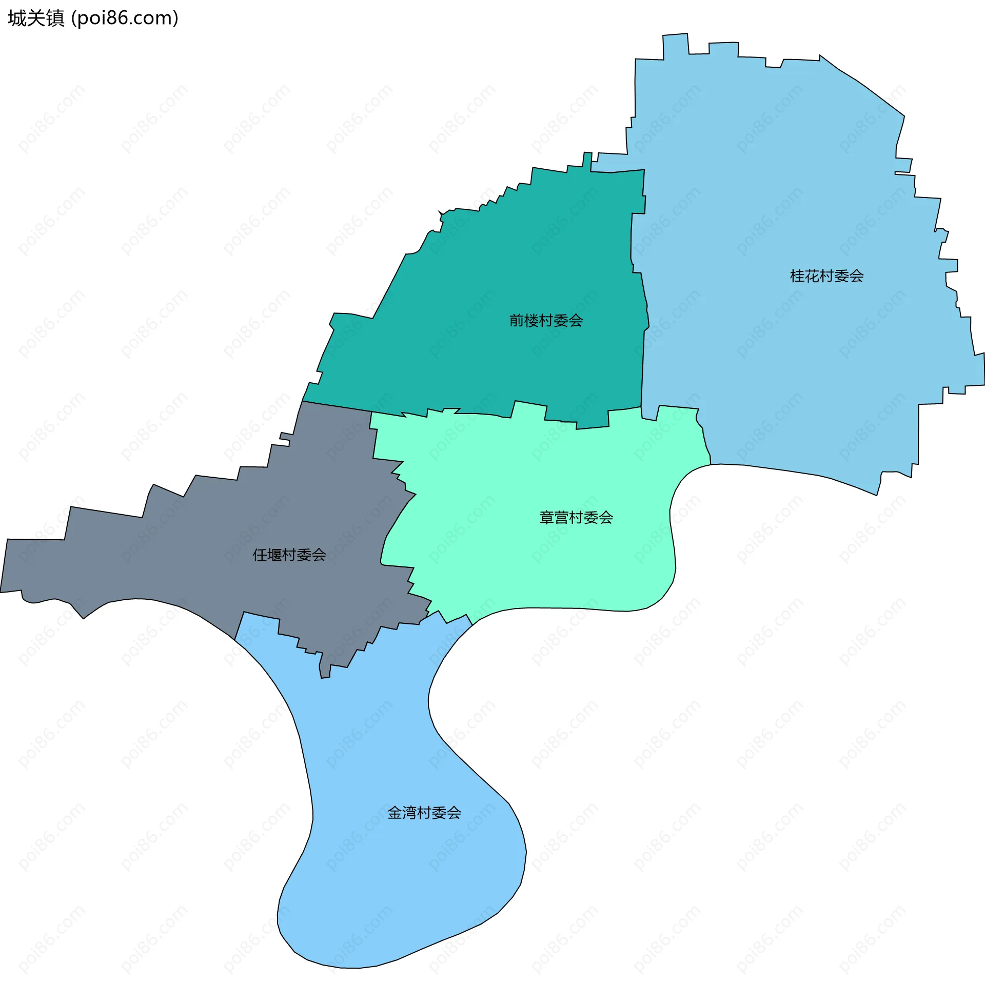 城关镇边界地图(五级行政区划)