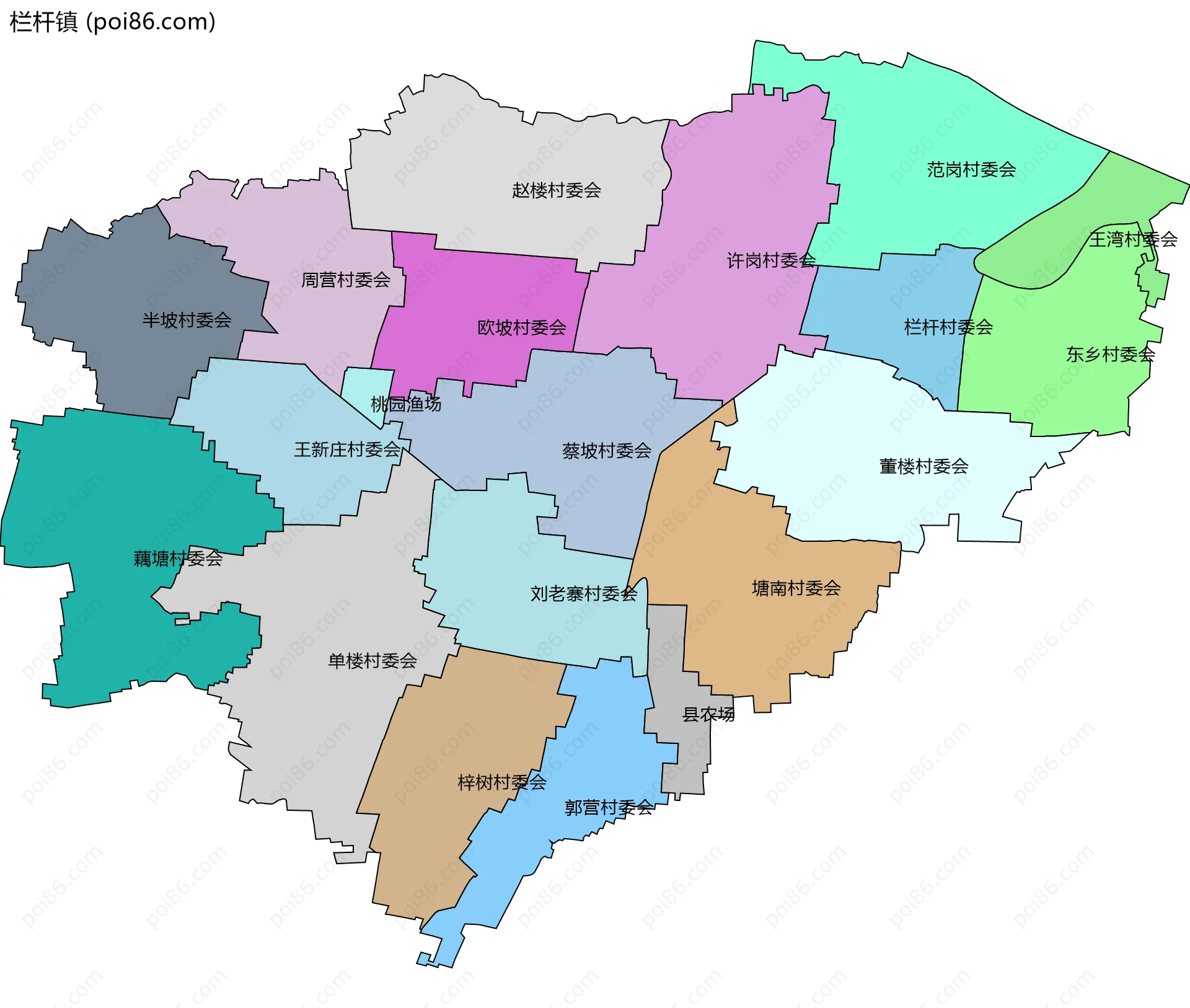 栏杆镇边界地图(五级行政区划)