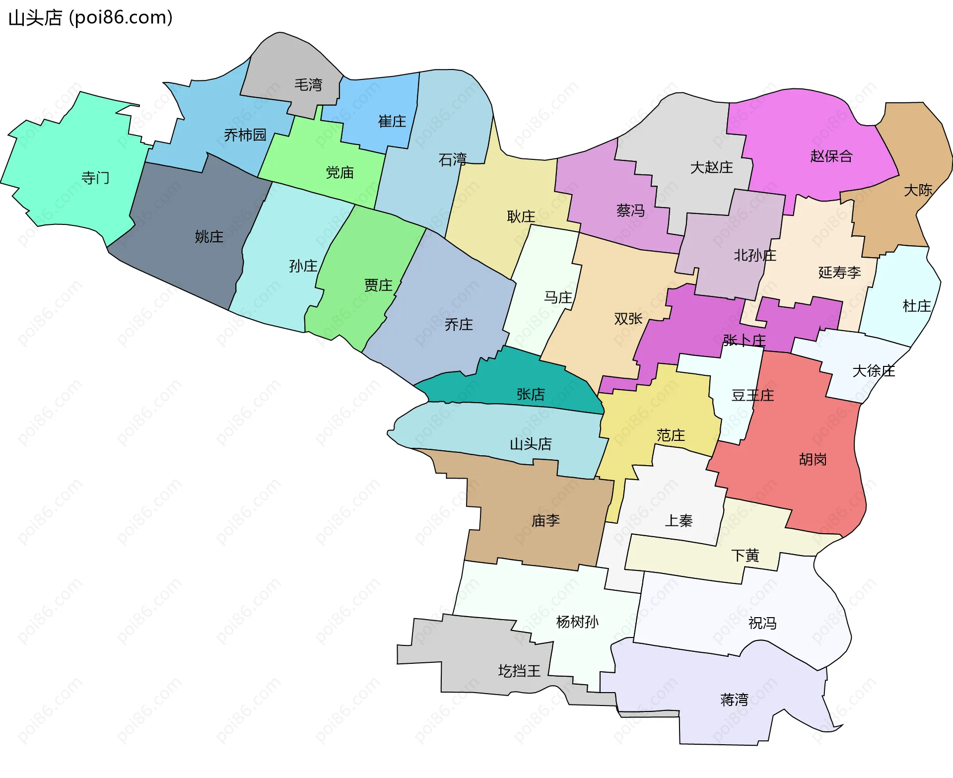 山头店边界地图(五级行政区划)