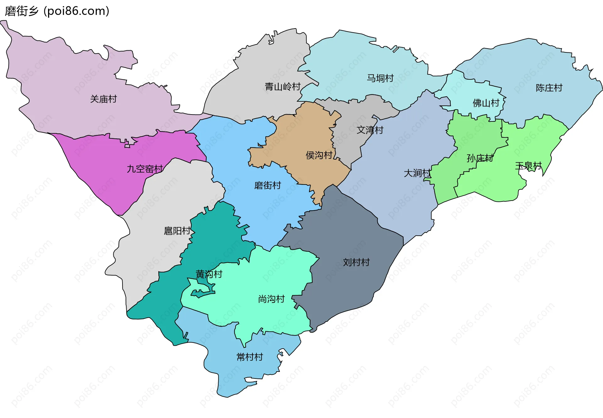 磨街乡边界地图(五级行政区划)