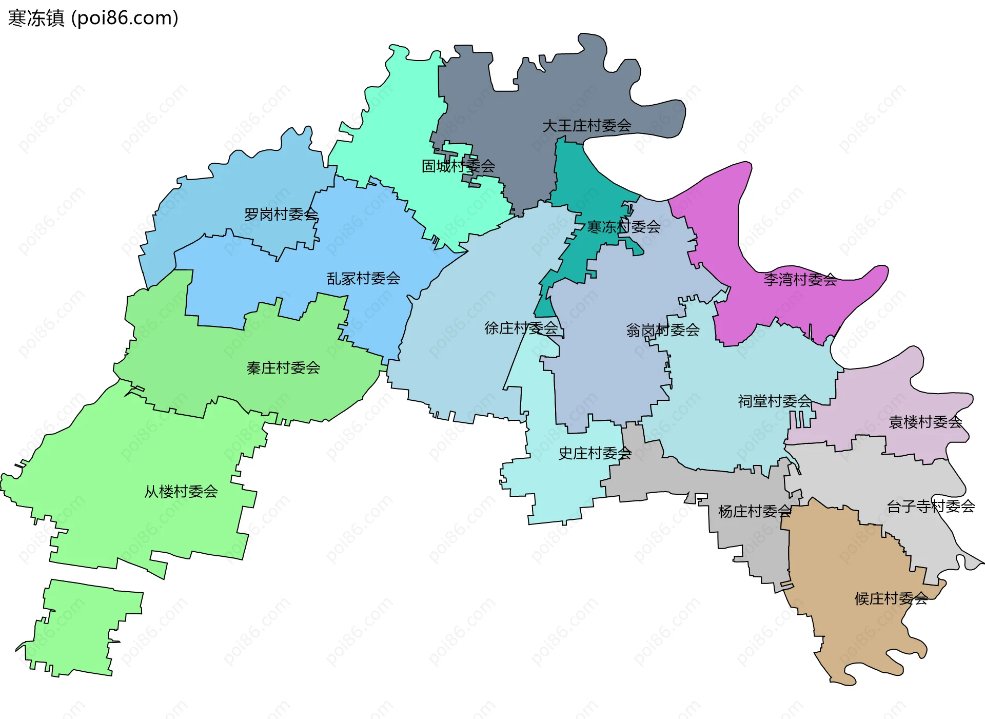 寒冻镇边界地图(五级行政区划)