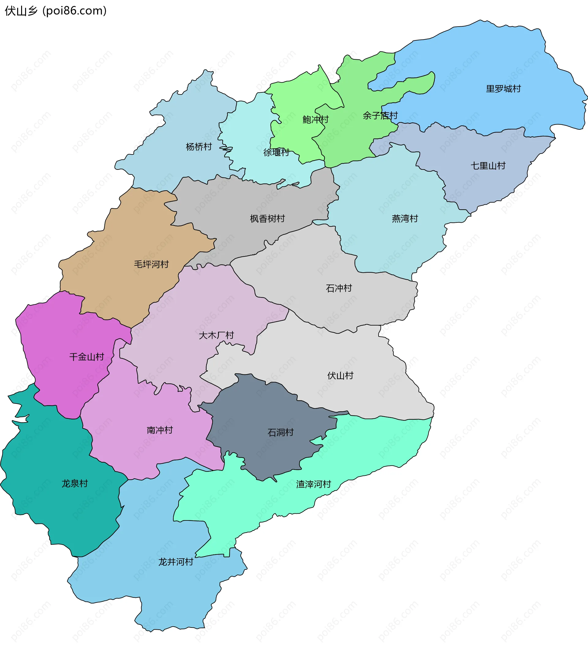 伏山乡边界地图(五级行政区划)