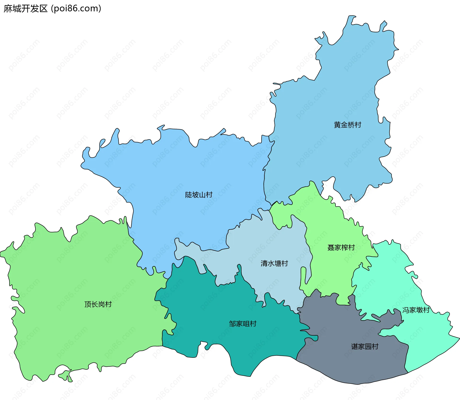 麻城开发区边界地图(五级行政区划)