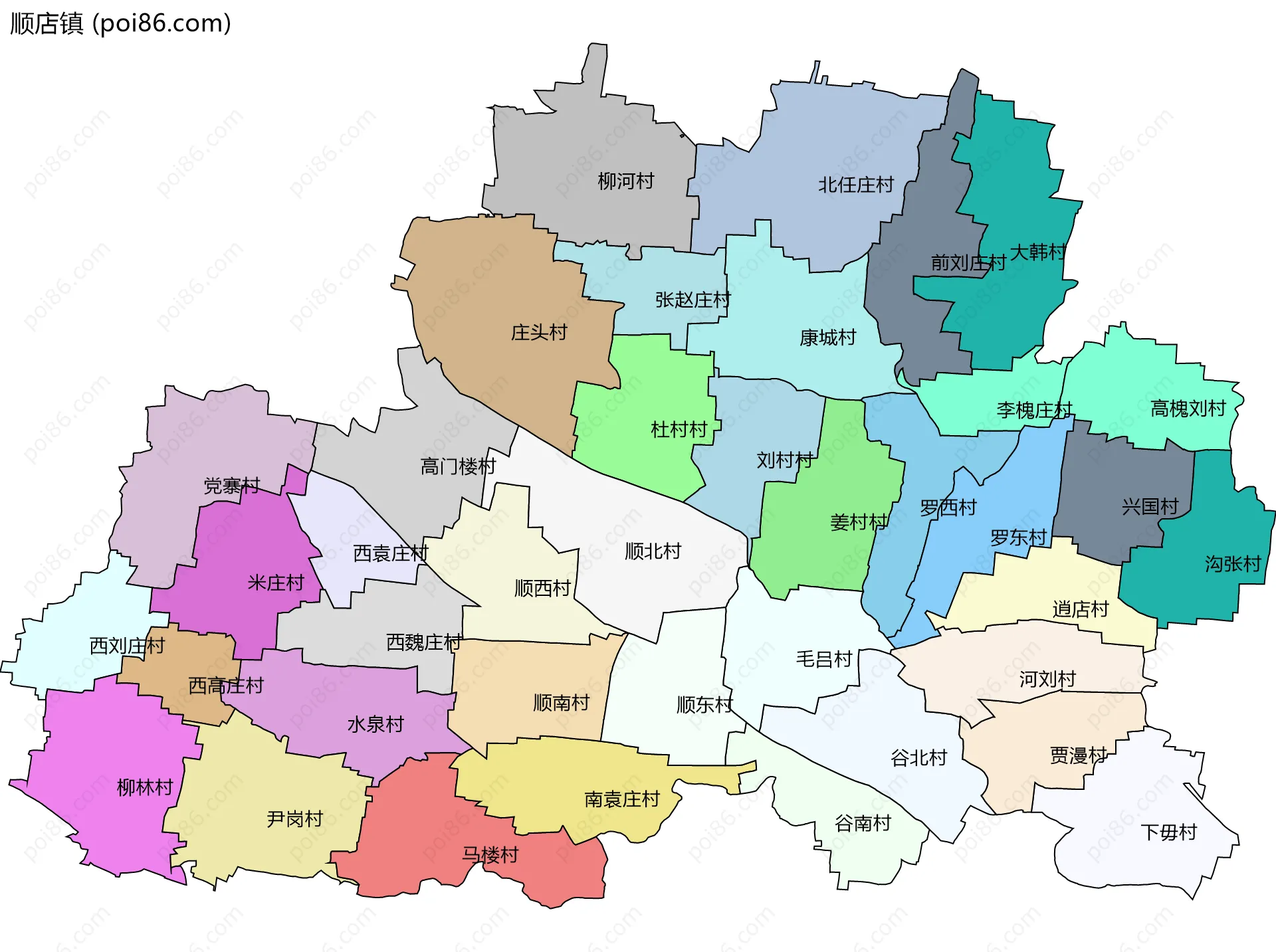 顺店镇边界地图(五级行政区划)