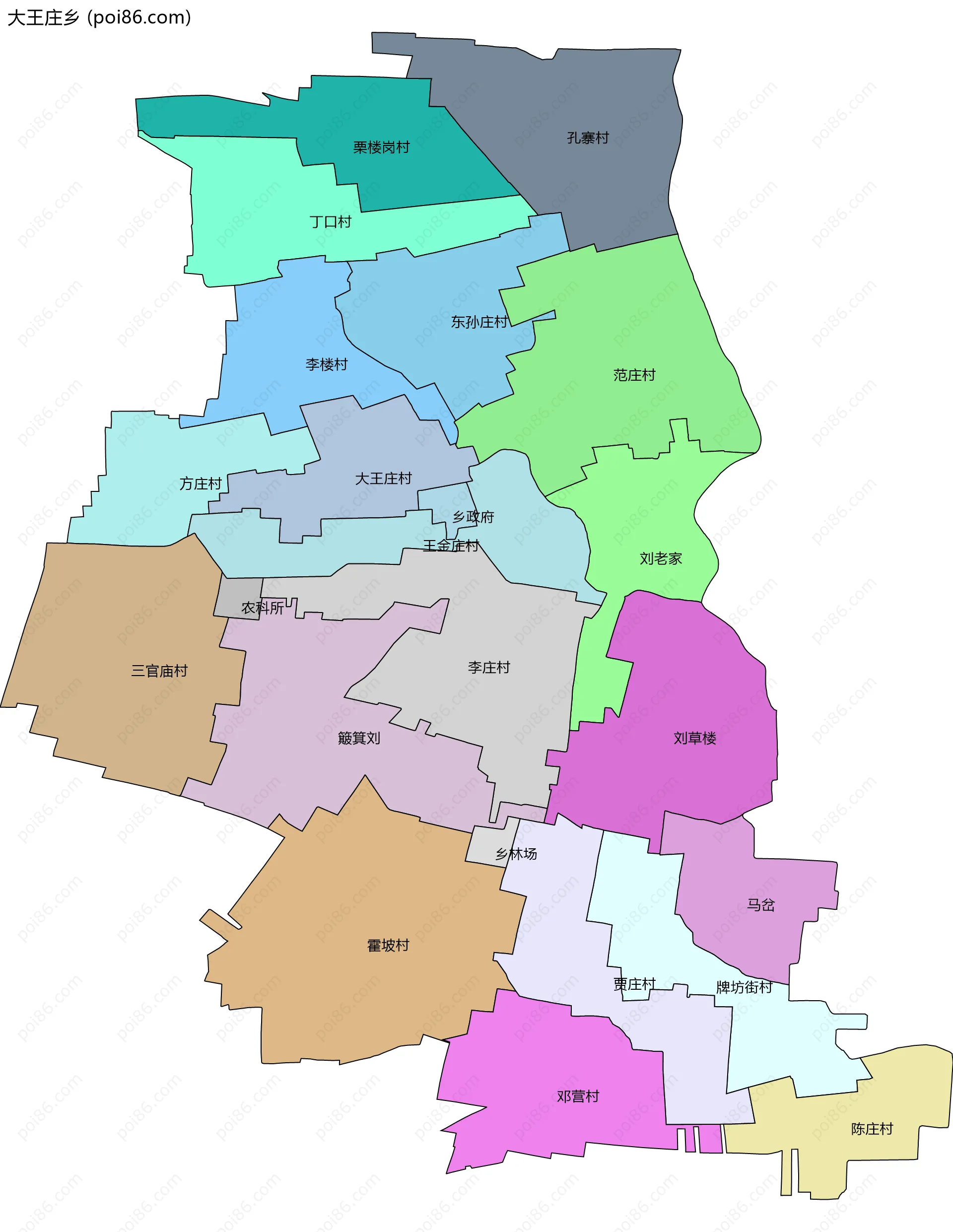 大王庄乡边界地图(五级行政区划)