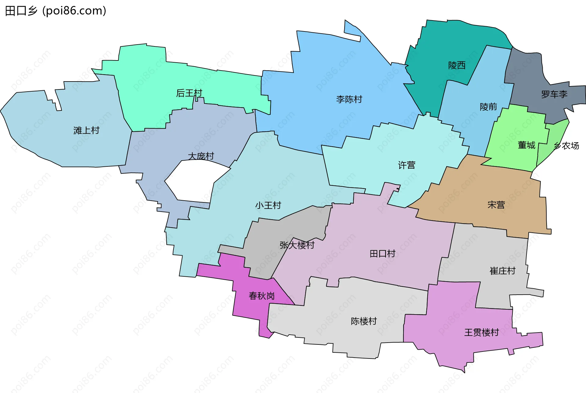 田口乡边界地图(五级行政区划)