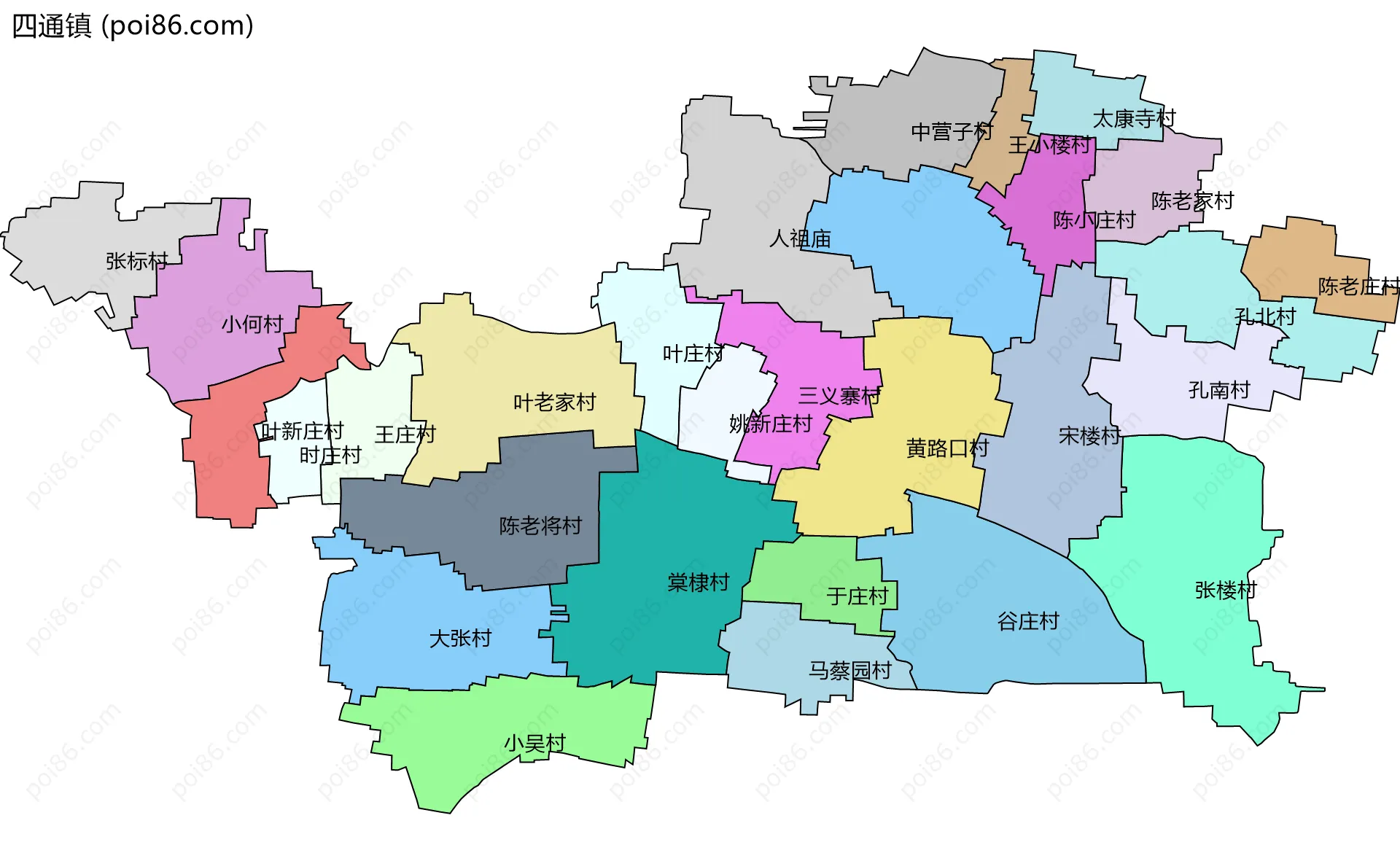 四通镇边界地图(五级行政区划)