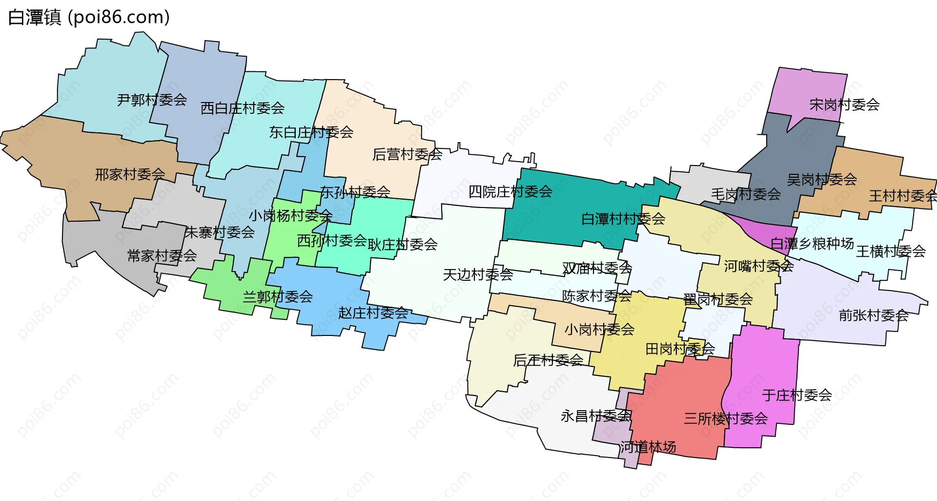 白潭镇边界地图(五级行政区划)