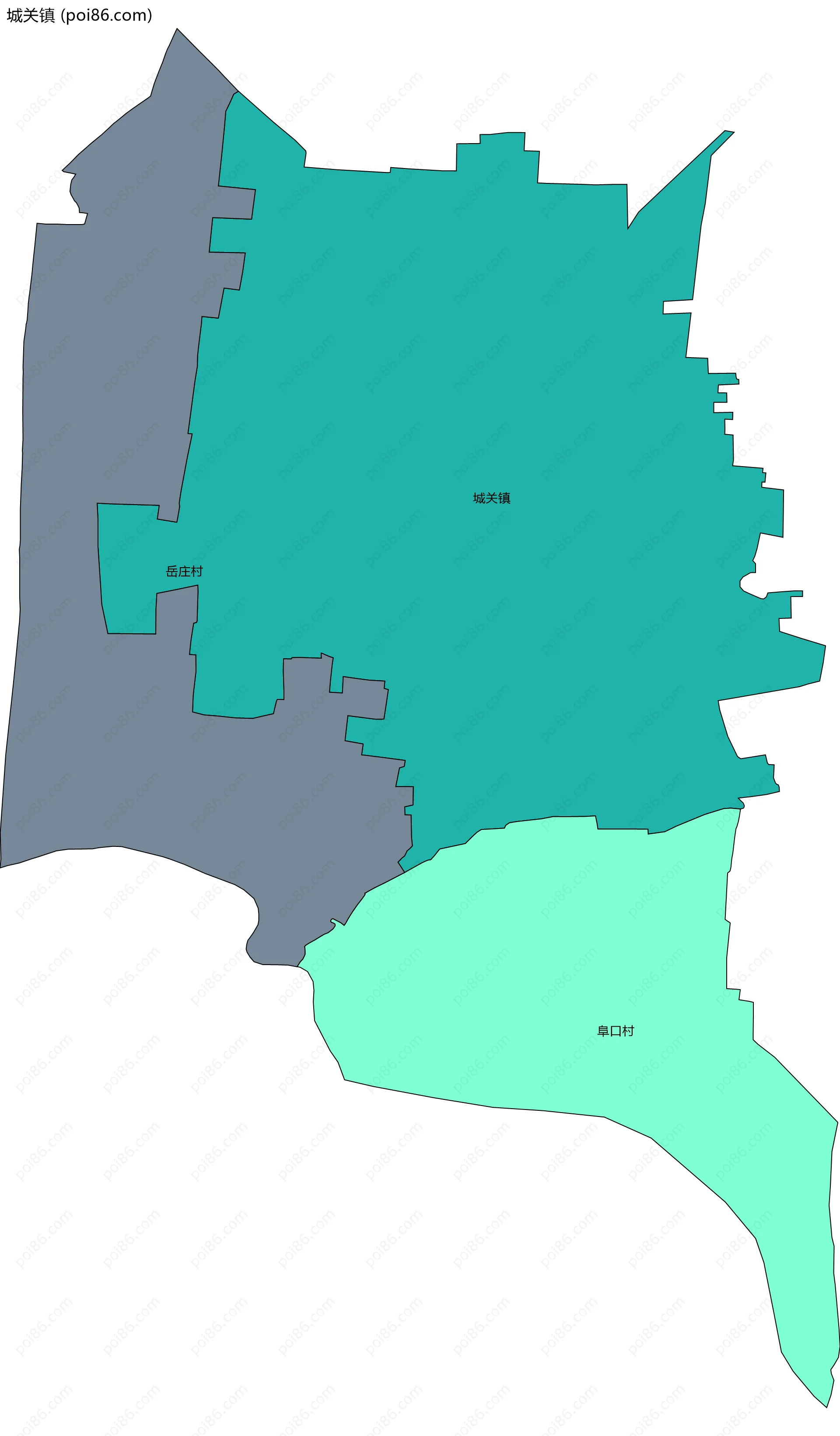 城关镇边界地图(五级行政区划)