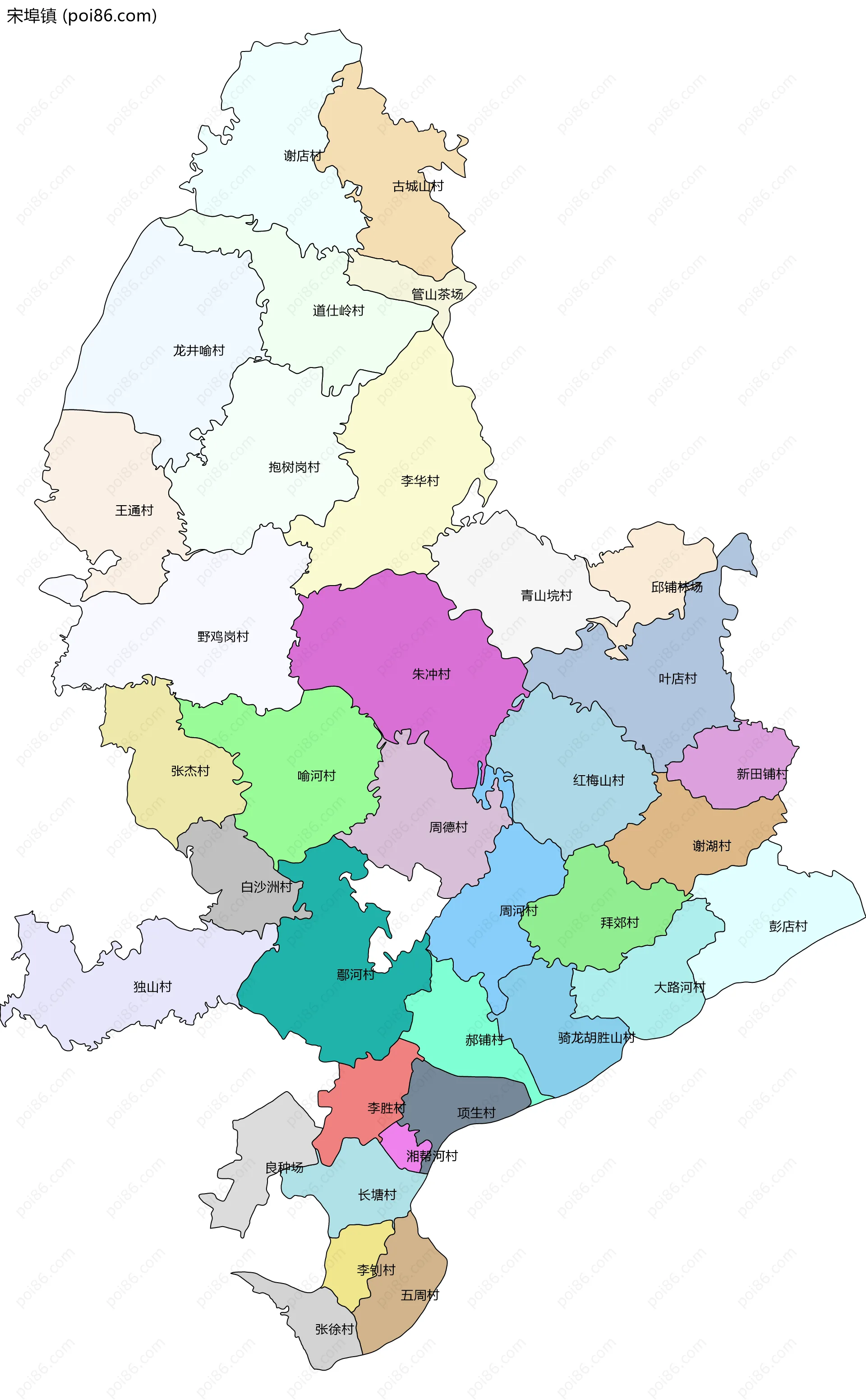 宋埠镇边界地图(五级行政区划)