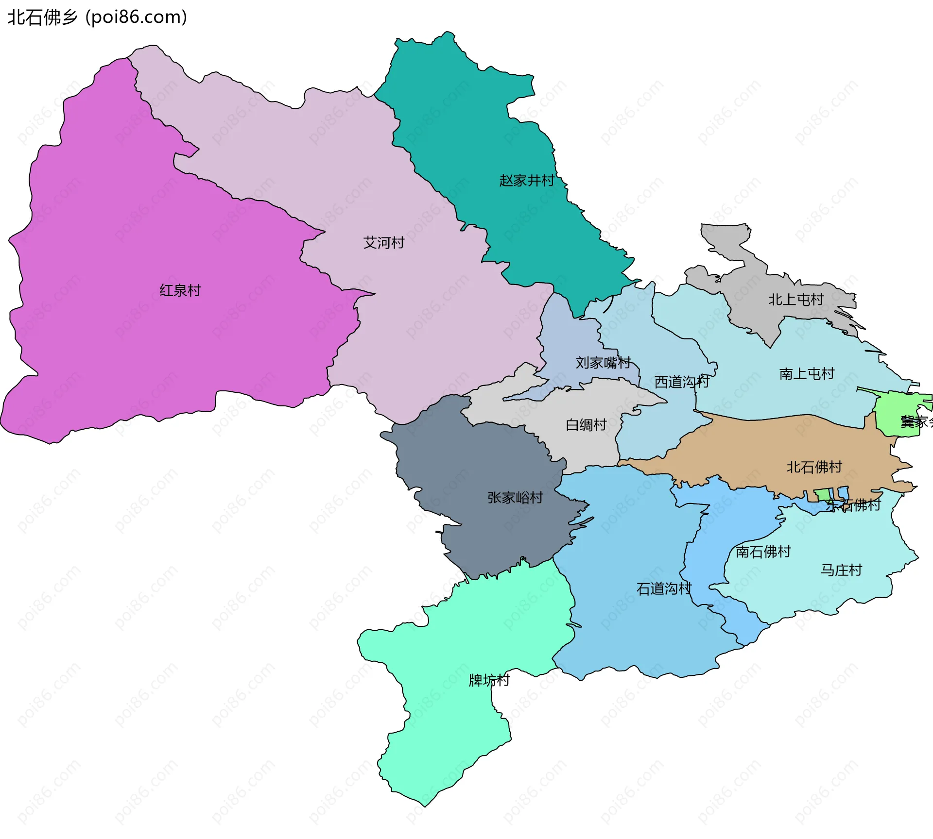 北石佛乡边界地图(五级行政区划)