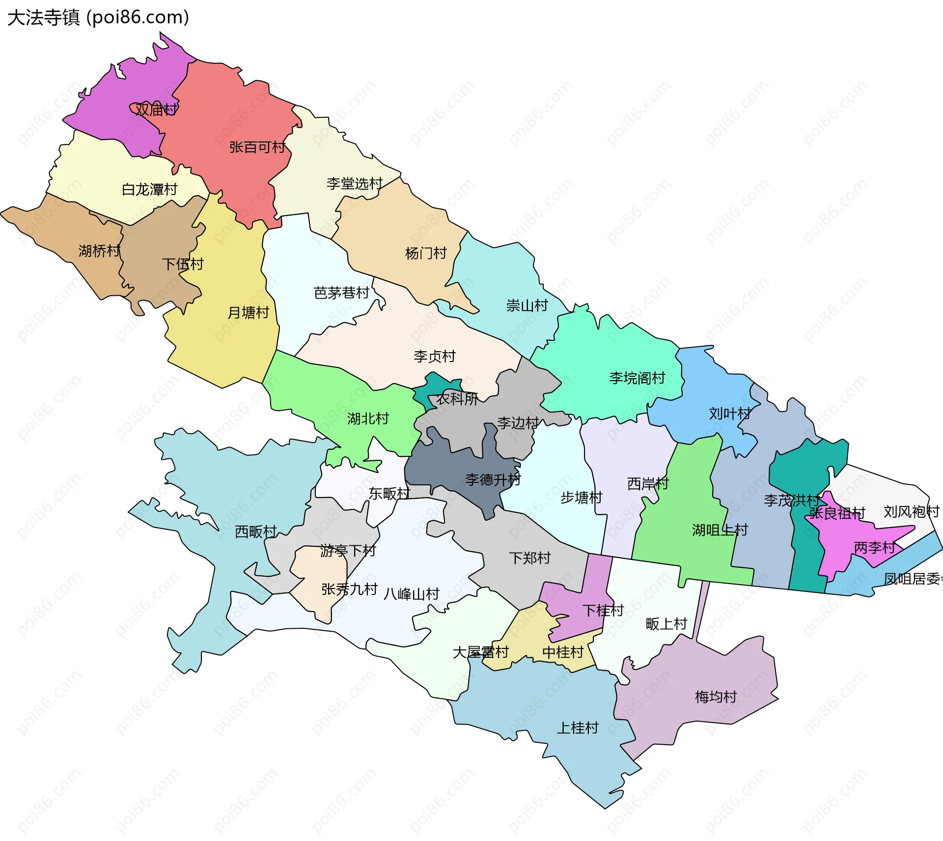 大法寺镇边界地图(五级行政区划)