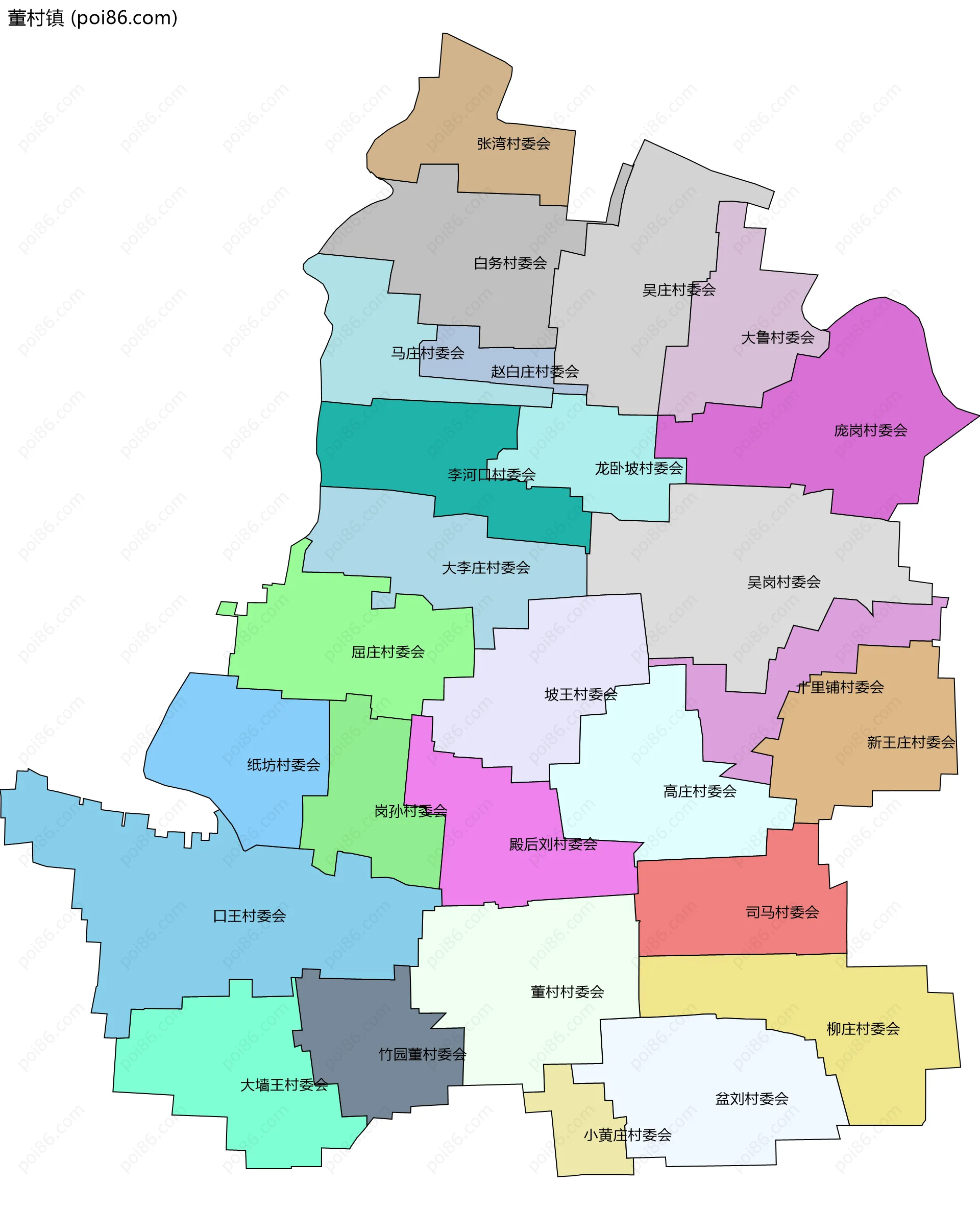 董村镇边界地图(五级行政区划)