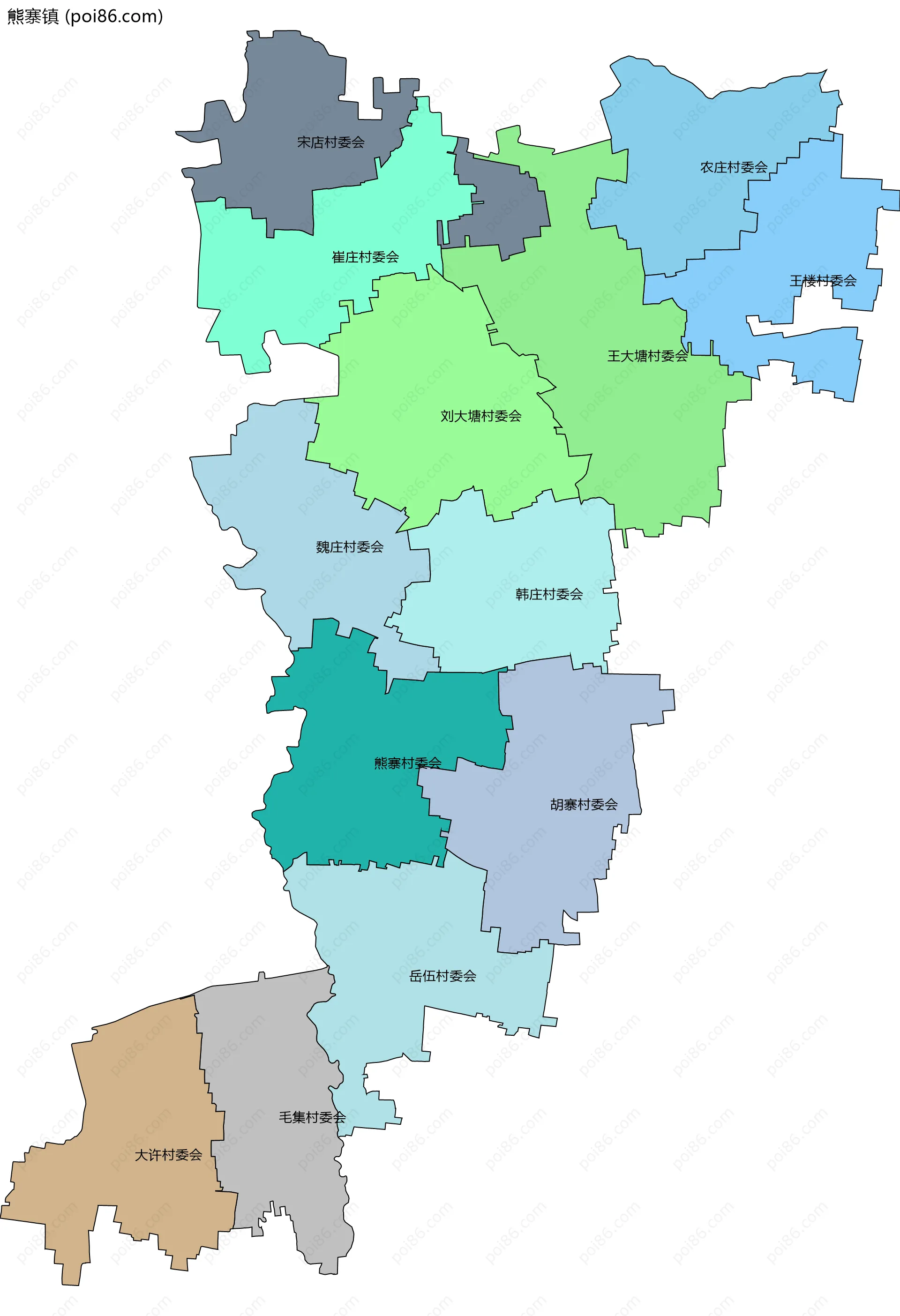 熊寨镇边界地图(五级行政区划)