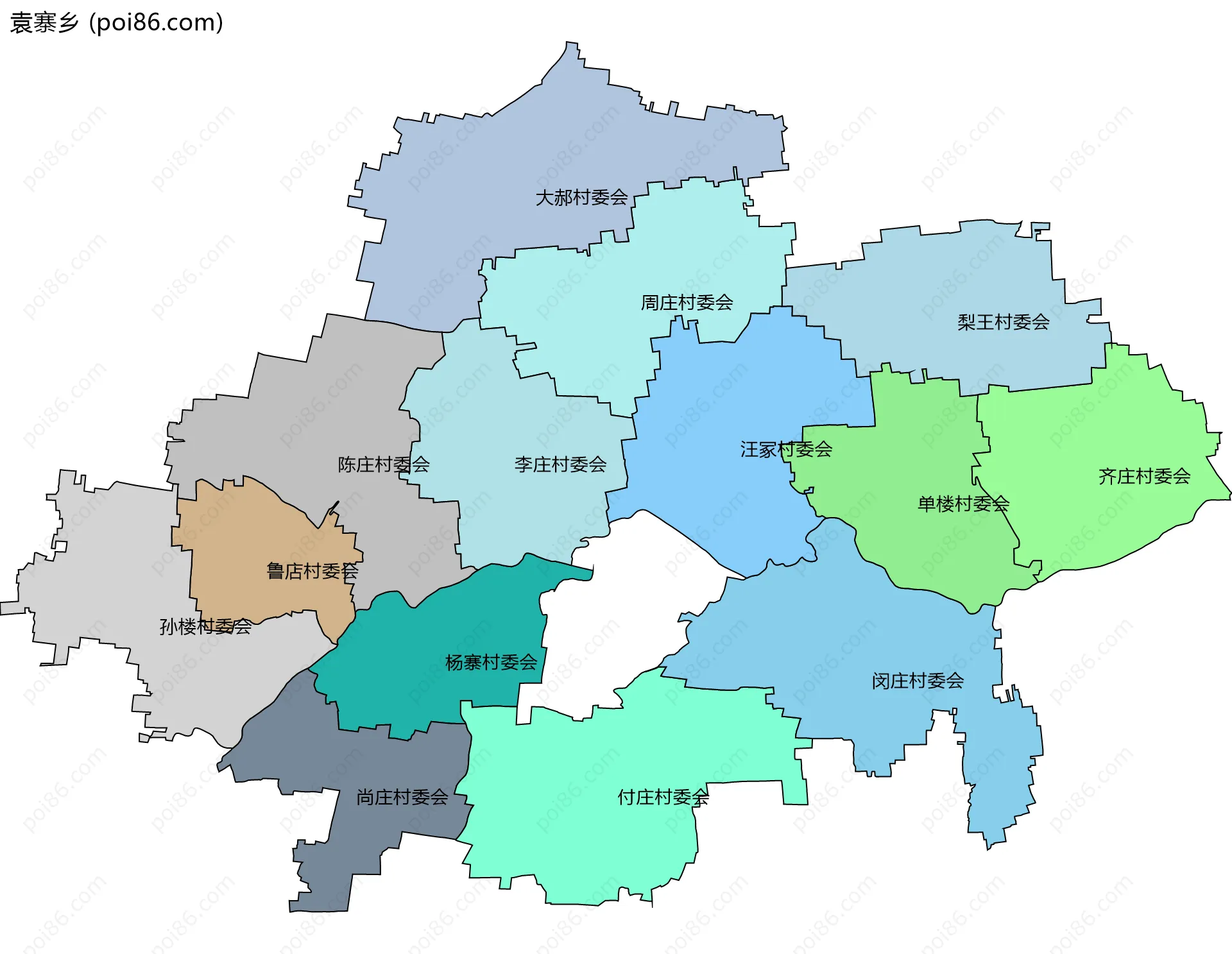 袁寨乡边界地图(五级行政区划)